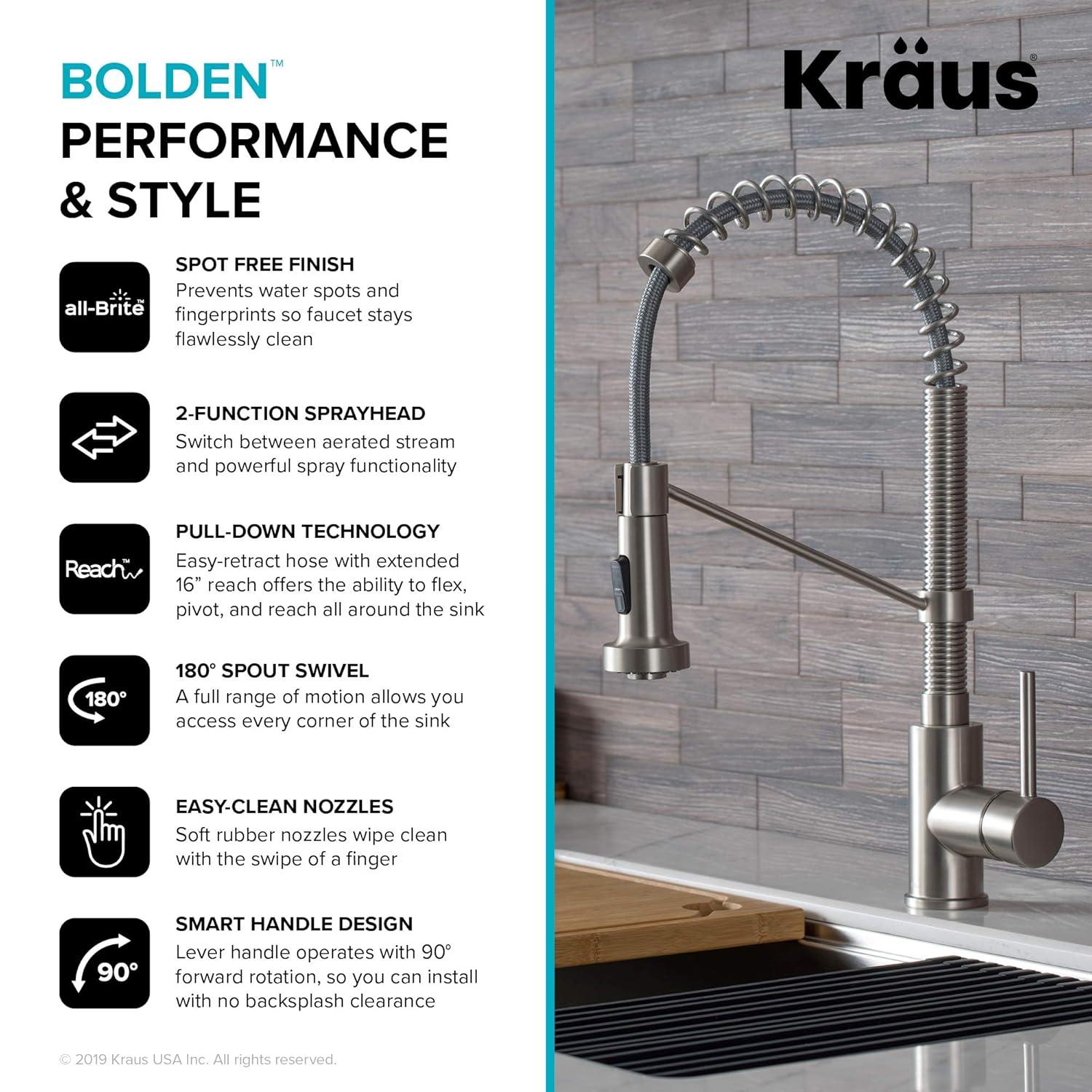 KRAUS Bolden Commercial Style 2-Function Single Handle Pull Down Kitchen Faucet