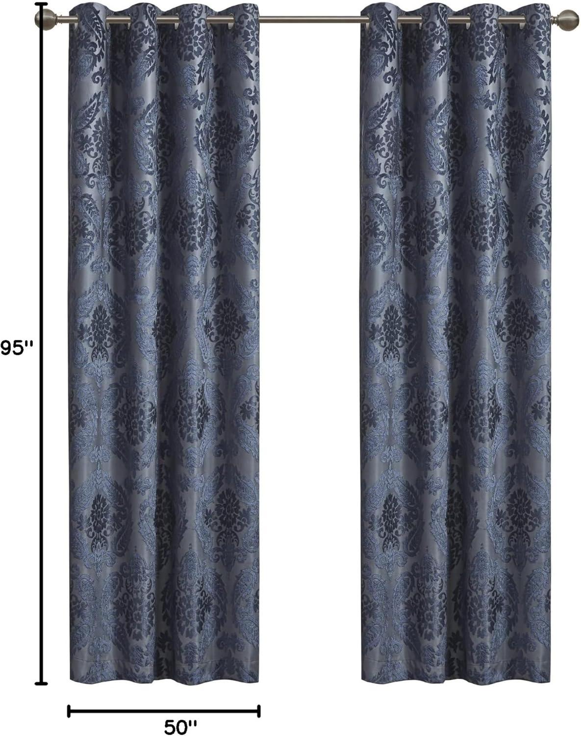 Sun Smart Amelia Jacquard Paisley Total Blackout Curtain for Bedroom, Luxury Single Window Panel Living Room Family-Room Kitchen, Grommet Top, 1-Panel Pack, 50"x84", Grey