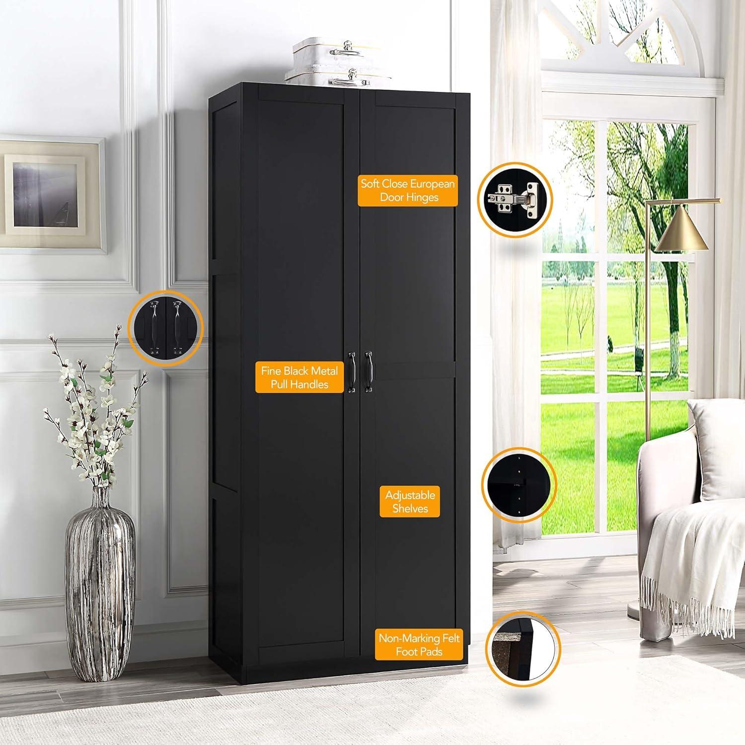 Hopkins Modern 4 Shelf Storage Closet Black - Manhattan Comfort: MDF, European Hinges, 71" High