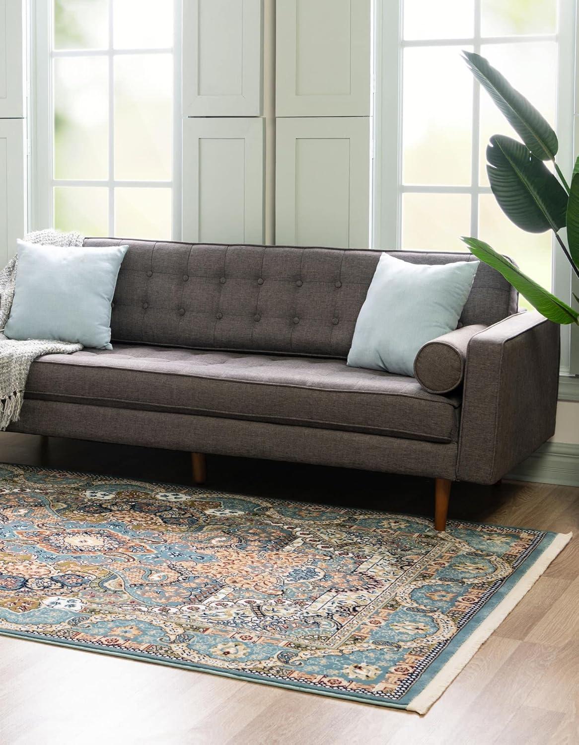Unique Loom Glasgow Narenj Rug Blue/Black 8' x 10' Rectangle Floral Traditional Perfect For Living Room Bed Room Dining Room Office
