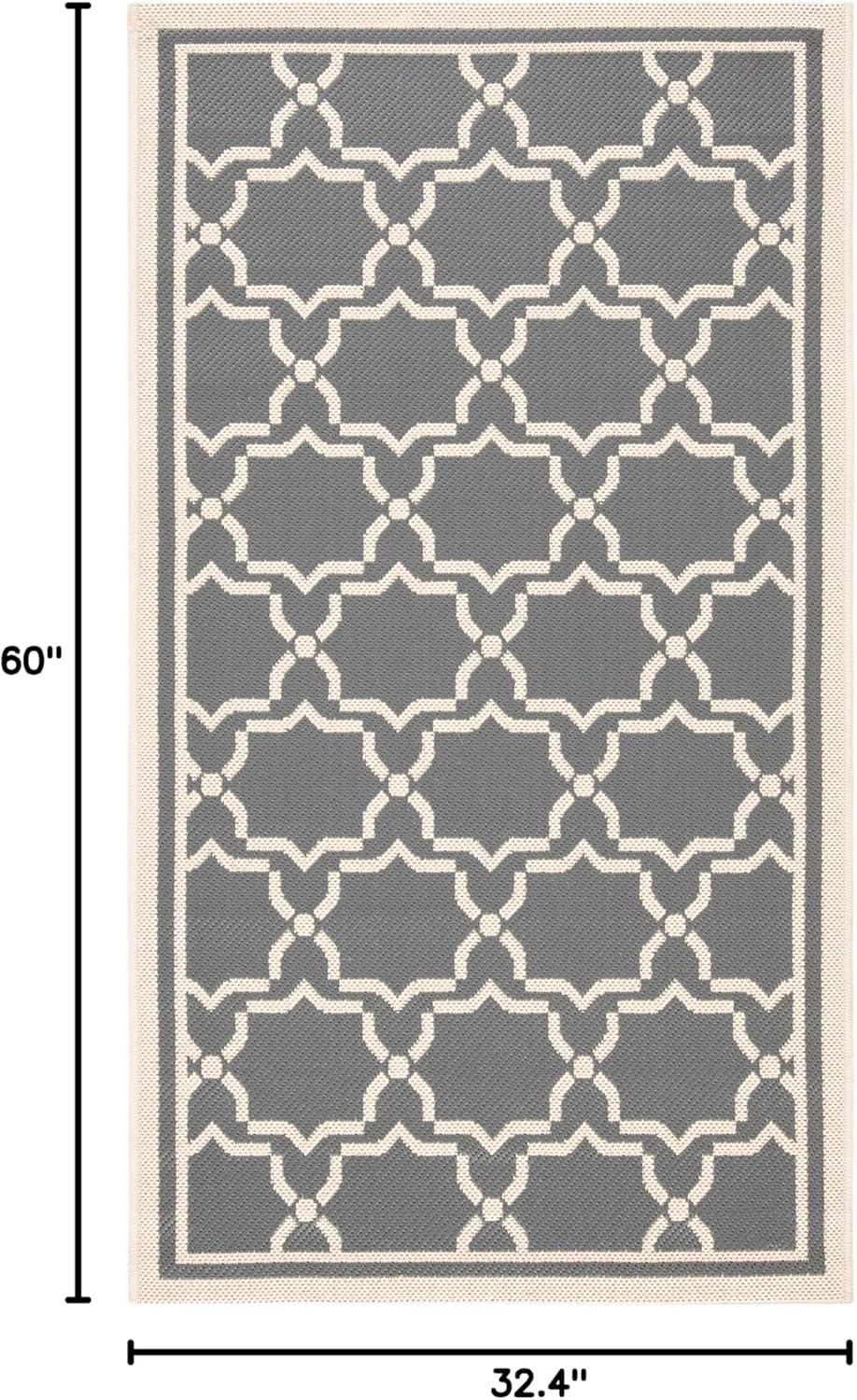 SAFAVIEH Courtyard Allison Geometric Bordered Indoor/Outdoor Area Rug, 2'7" x 5', Anthracite/Beige