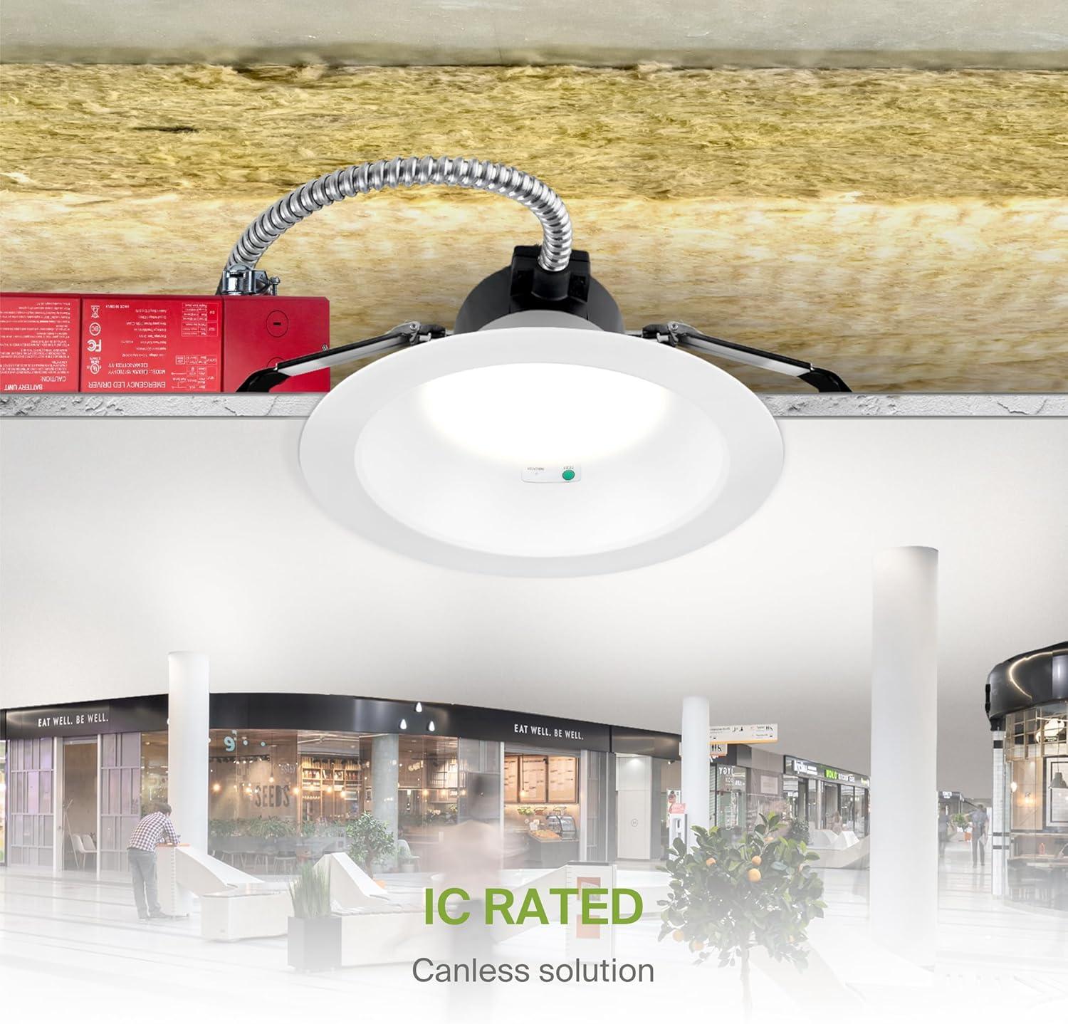 ASD Commercial LED Downlight 8 Inch with Emergency Battery Backup 15W, Power Adjustable Downlights 16/22/26/30/35W, Canless Recessed Lighting 120-277V, 5 CCT 2700K-5000K, Dimmable, IC Rated, White ETL