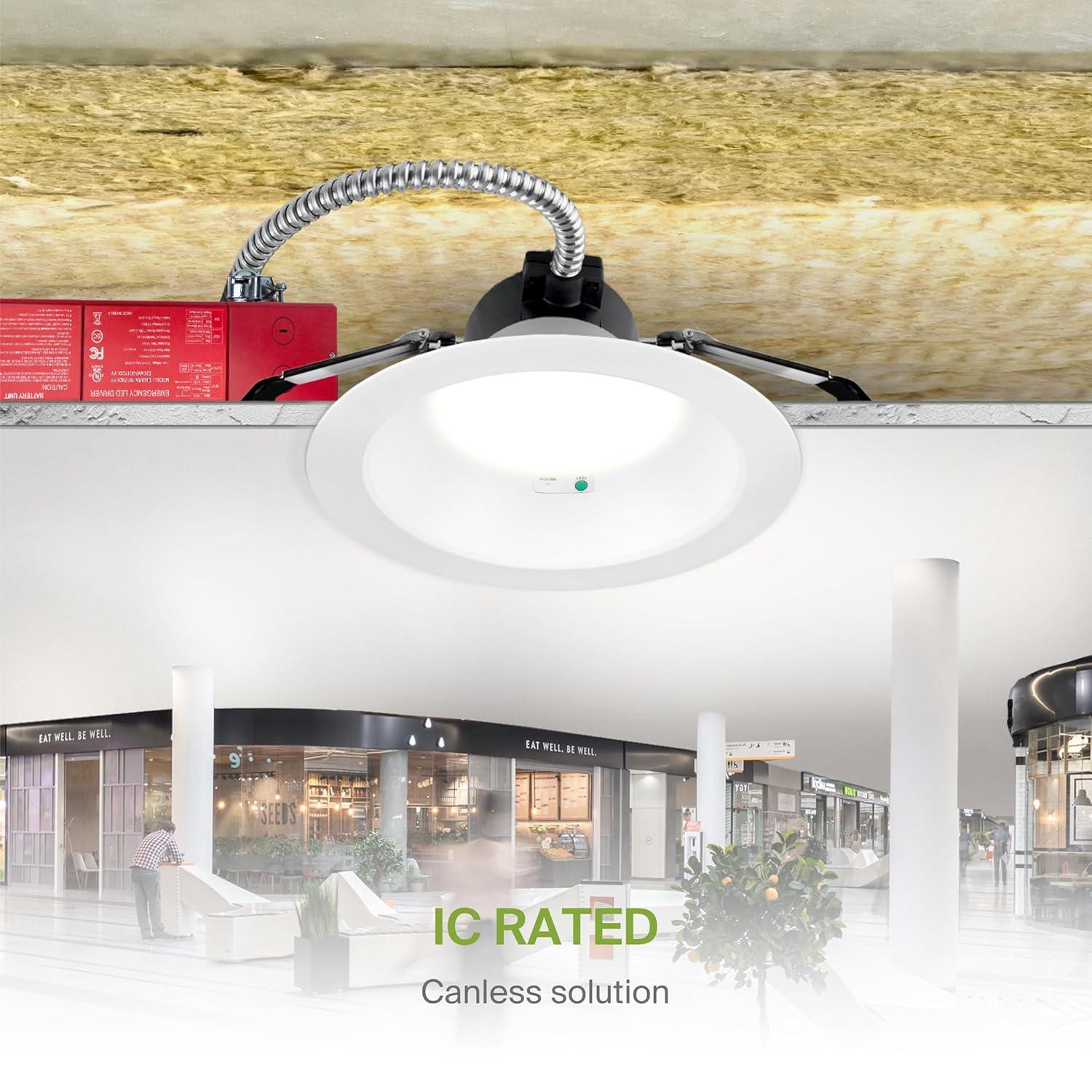 ASD Commercial LED Downlight 8 Inch with Emergency Battery Backup 15W, Power Adjustable Downlights 16/22/26/30/35W, Canless Recessed Lighting 120-277V, 5 CCT 2700K-5000K, Dimmable, IC Rated, White ETL