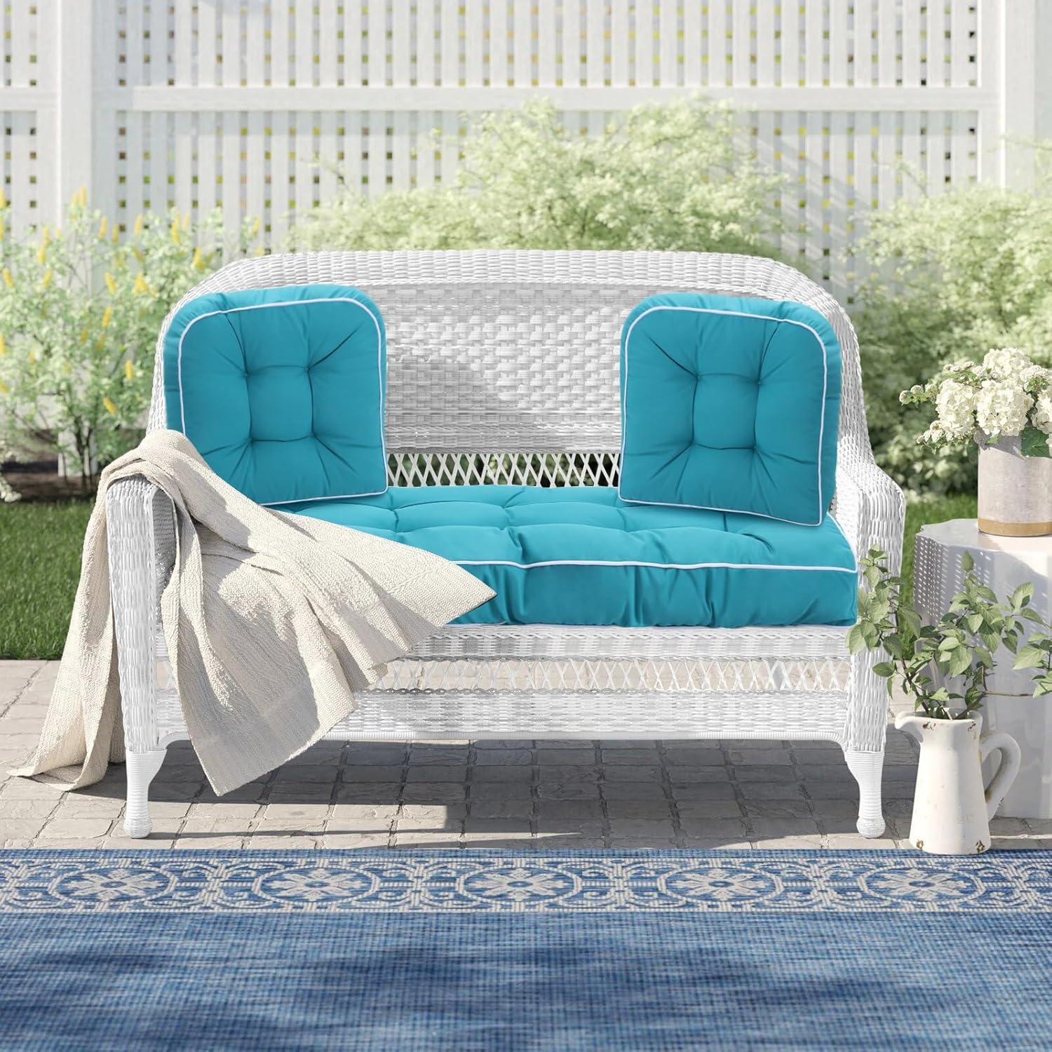 Outdoor 3 Piece Wicker Chair Cushion Set, 1 Loveseat Wicker Settee Cushion & 2 U-Shape Cushion for Patio Bench All Weather