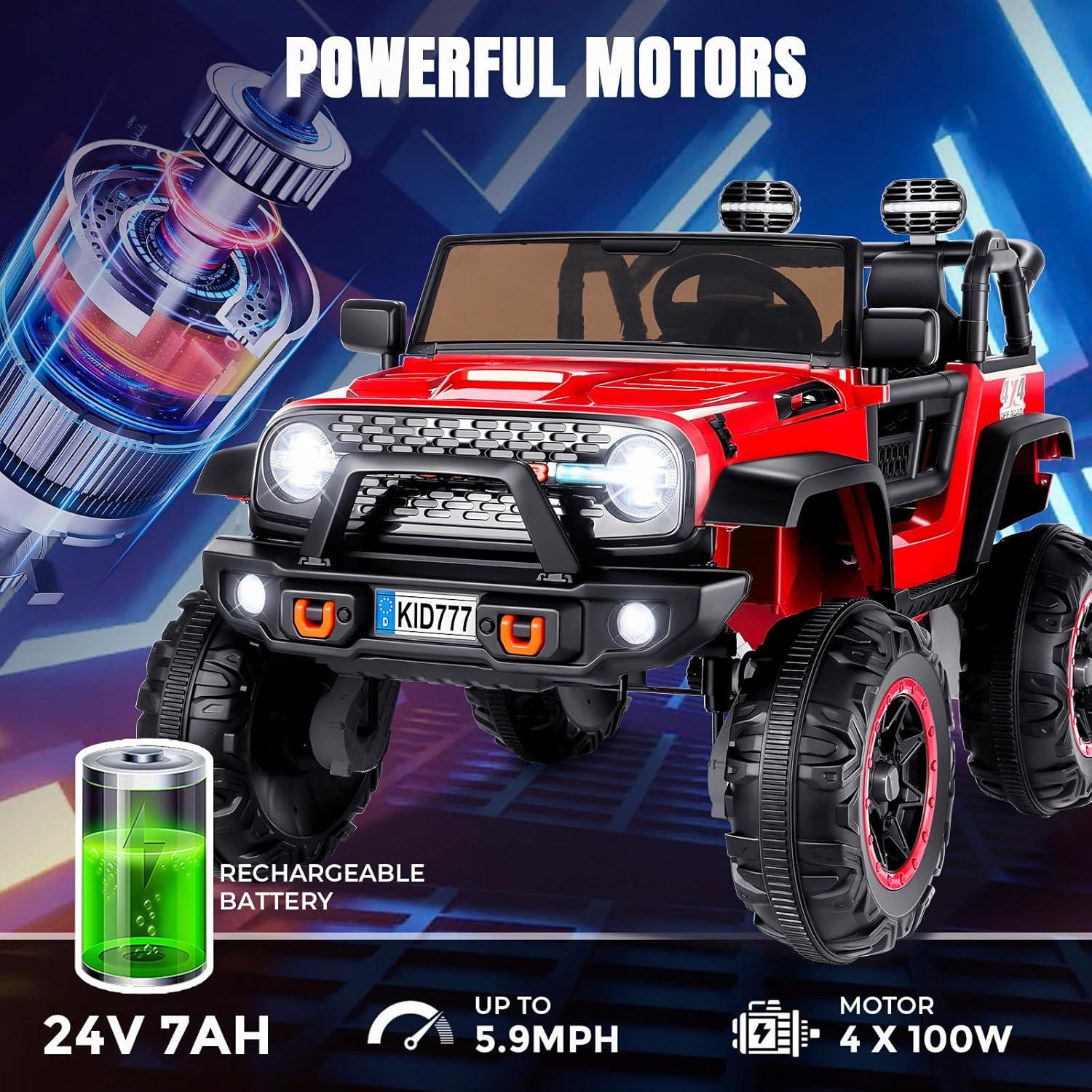 𝐆-𝐲𝐢𝐧𝐠 4WD 2 Seater Kids Ride on Car with Remote Control, 24V Electric Kids Jeep Vehicle Toys w/Bluetooth, MP3, USB, Music, Volume Adjustment, Light control & Power Display For Kids Age3