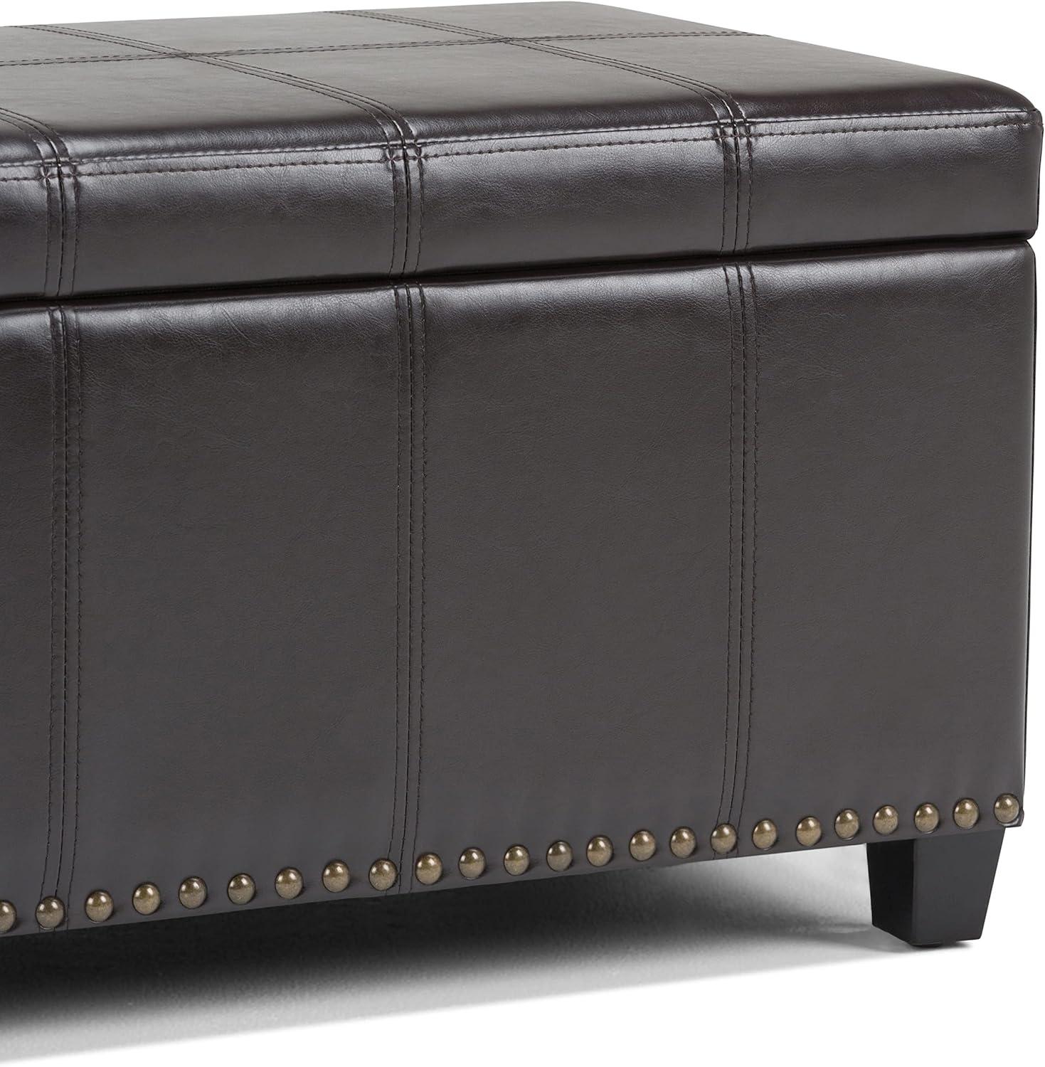 Simpli Home Amelia Storage Ottoman Bench In Tanners Brown Vegan Faux Leather