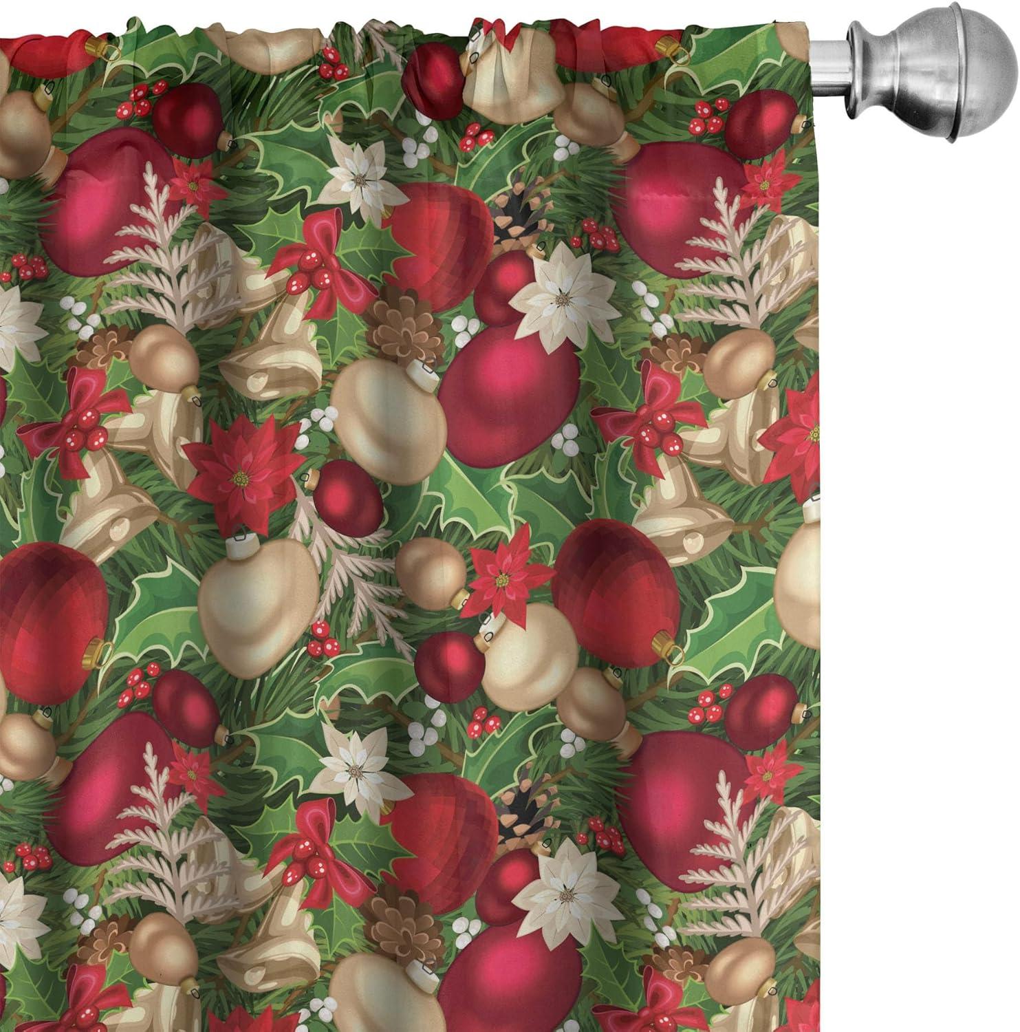 Christmas Multicolor Microfiber Rod Pocket Curtain Panels, 28" x 63"