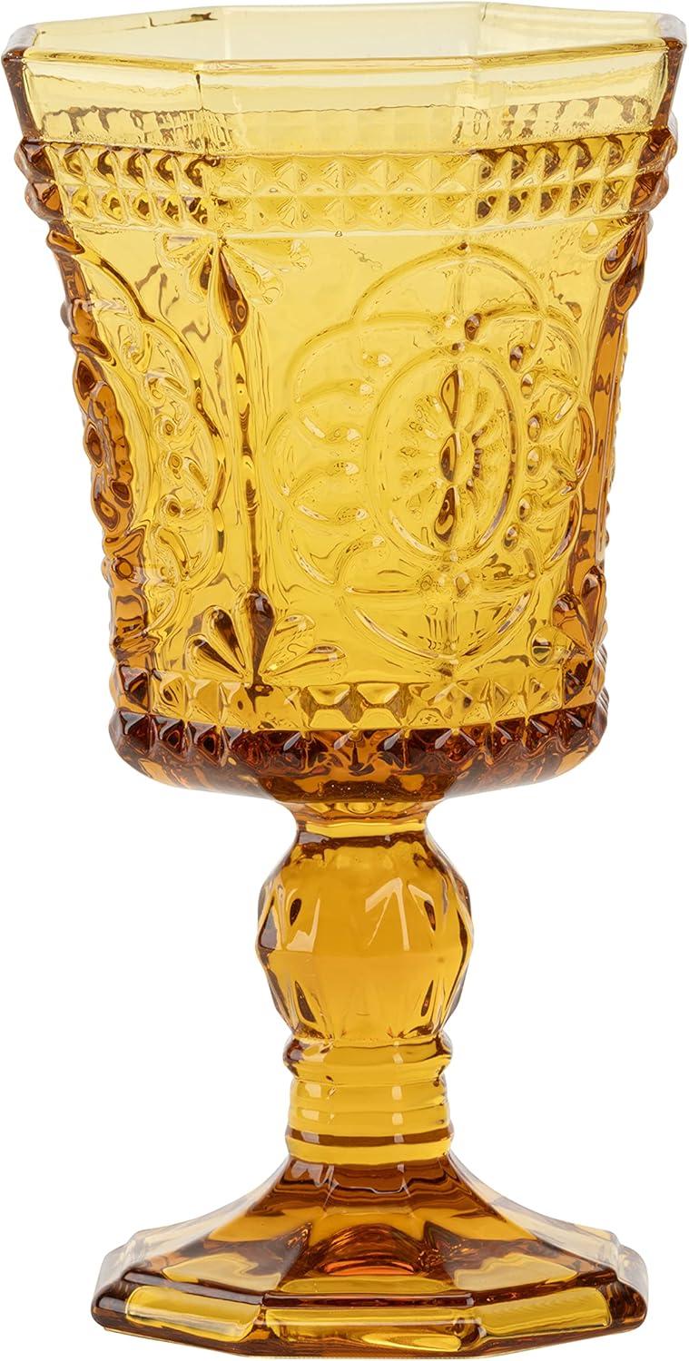 Amber Embossed Glass 8 oz Wine Goblets, Set of 6