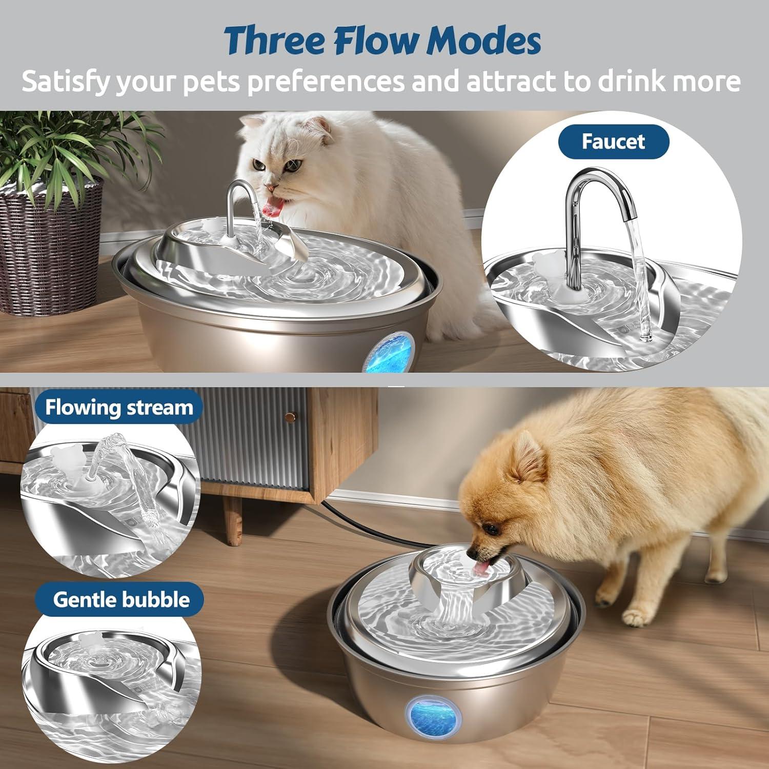 Cat Water Fountain Stainless Steel, Automatic Pet Water Fountain, 67oz/2L Drinking Fountain Dog Water Dispenser with Water Level Window for Cats and Small Dogs- 4Pcs Filters (D36)