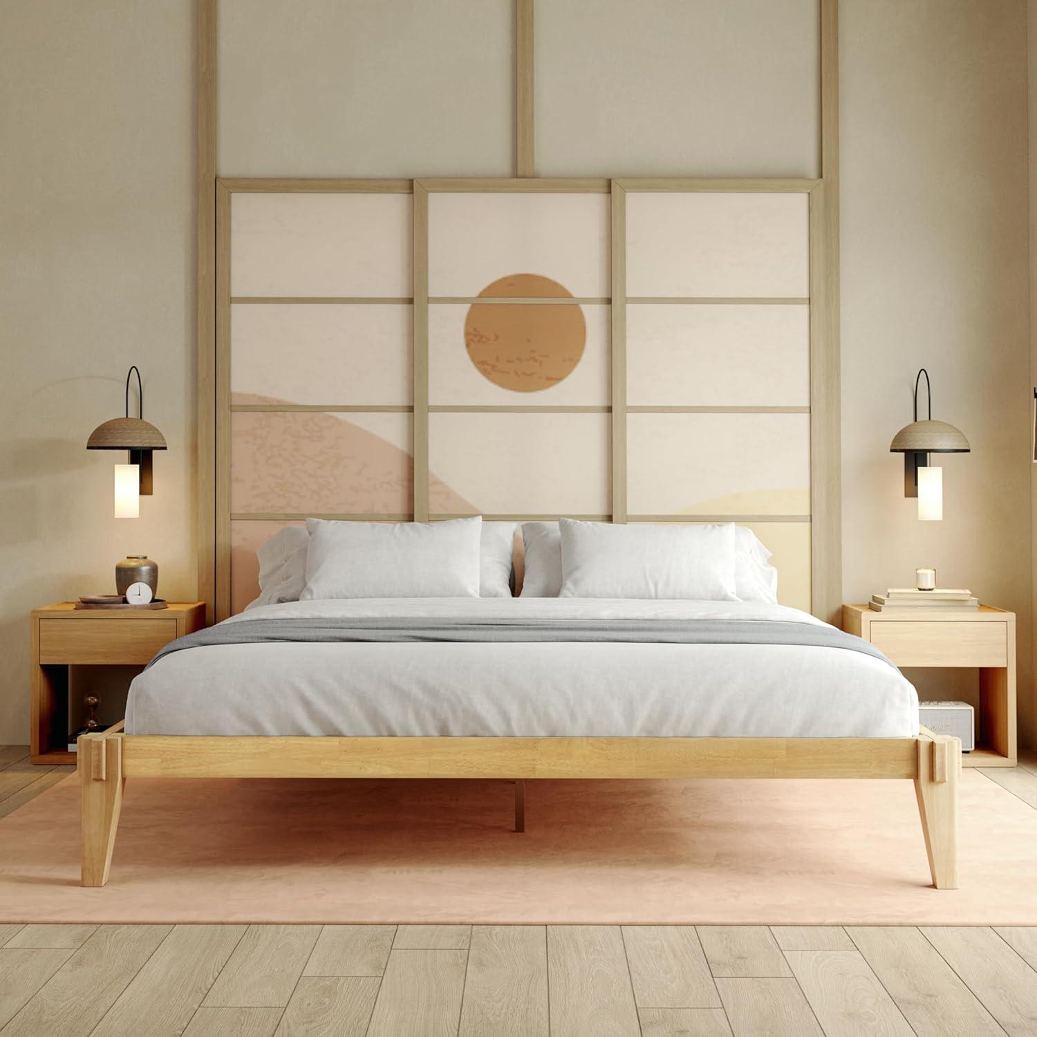 Natural Wood King Platform Bed Frame with Storage