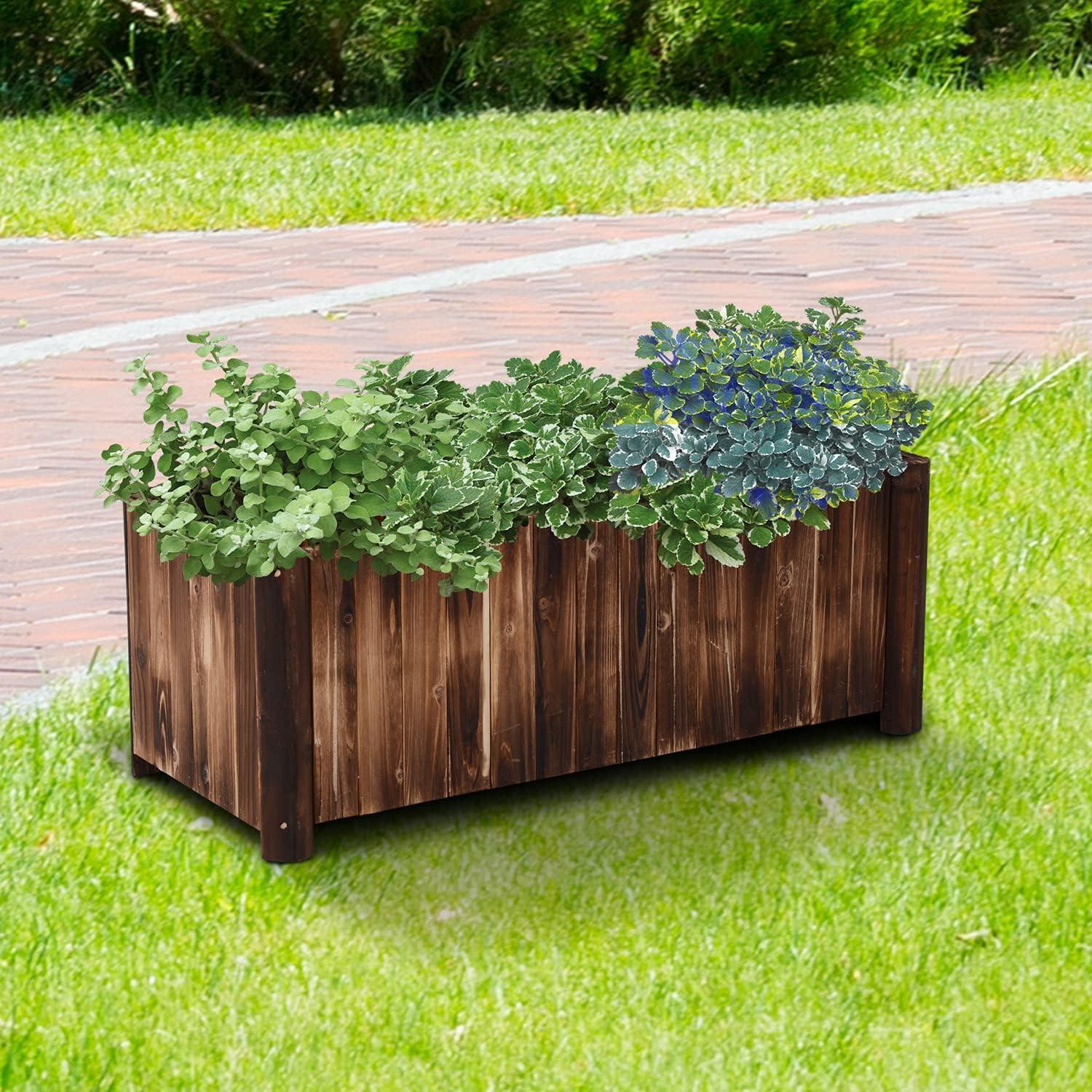 Large Brown Wooden Raised Garden Bed Planter Box