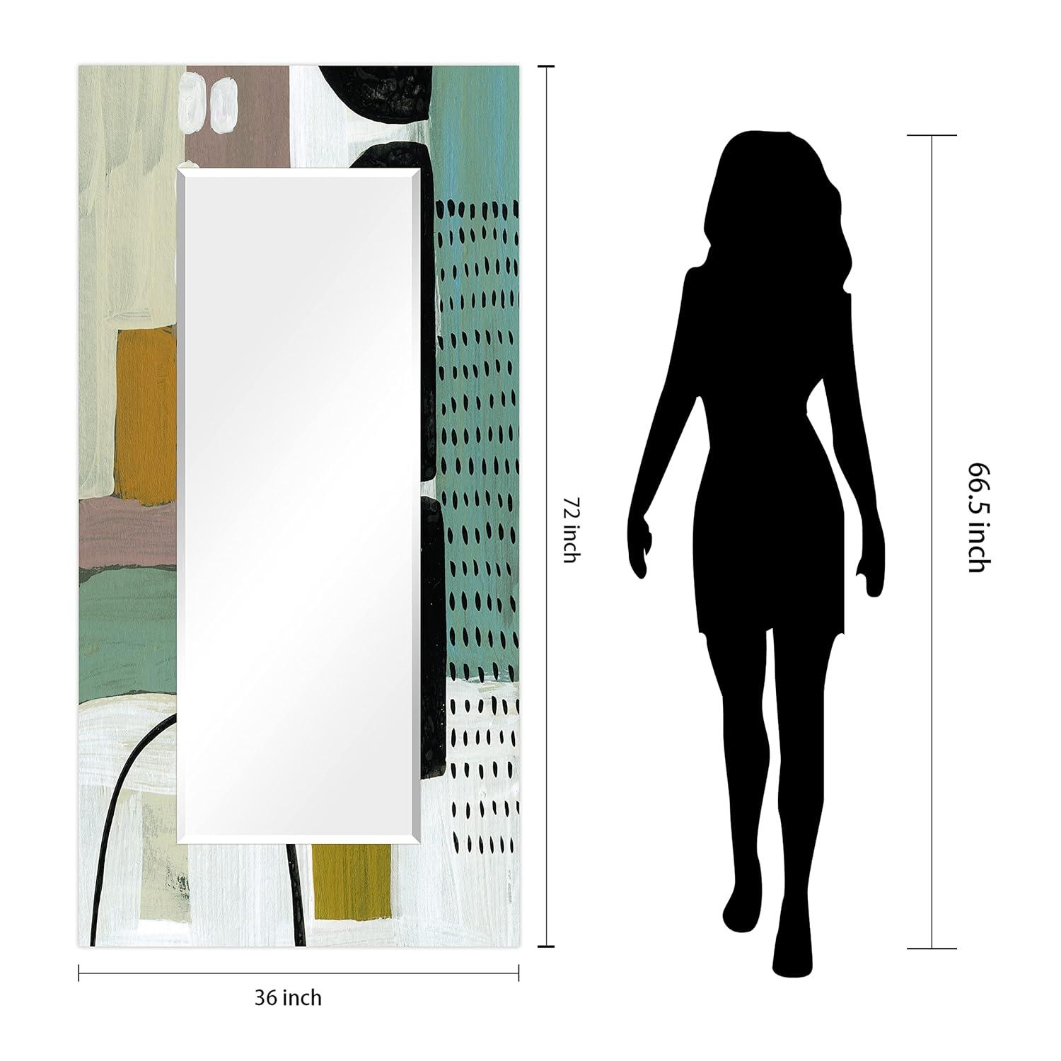 Empire Art Direct Abstract Rectangular Beveled Wall Mirror on Free Floating Printed Tempered Glass - 36" x 72"