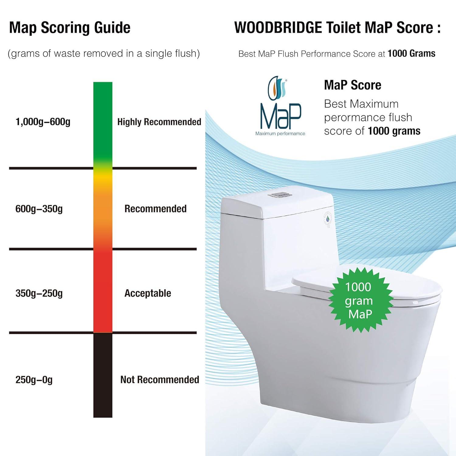 WoodBridge 1.28 GPF Elongated One Piece Dual-Flush Toilet with Soft-Closing Seat,MAP Flushing 1000G B0750-B/N