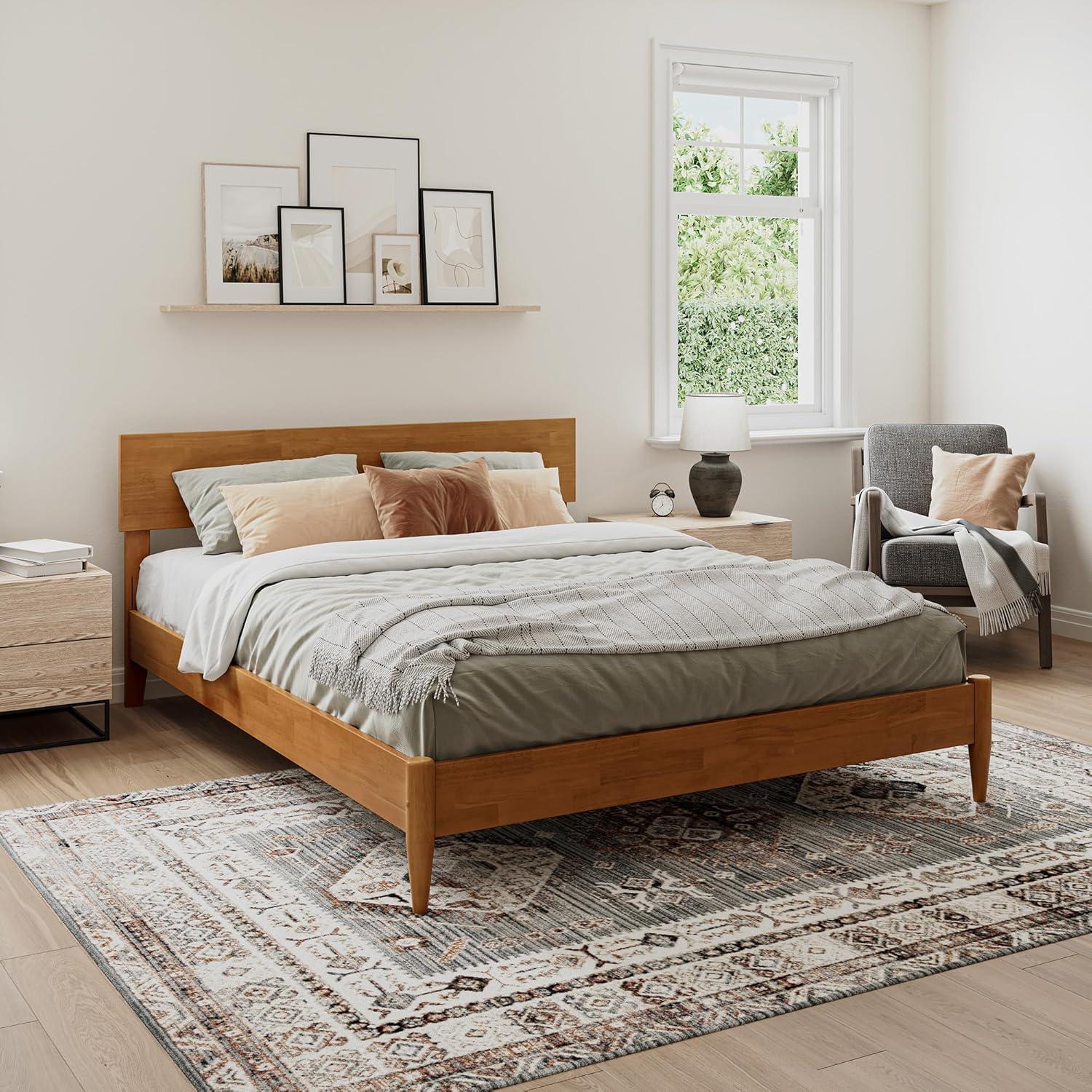 AFI Aria Queen Modern Solid Wood Low Profile Platform Bed, Light Toffee