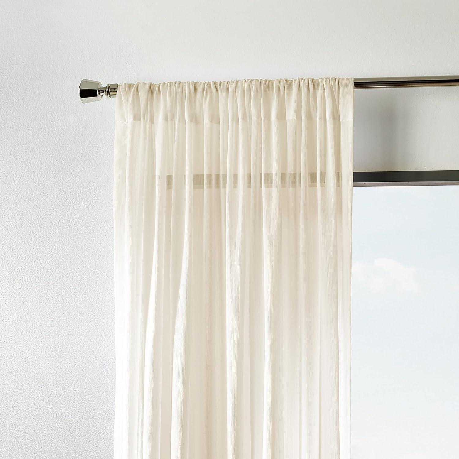 Martha Stewart Glacier Sheer Curtain Poletop, Ivory (Set of Two), 50" x 84", Adult