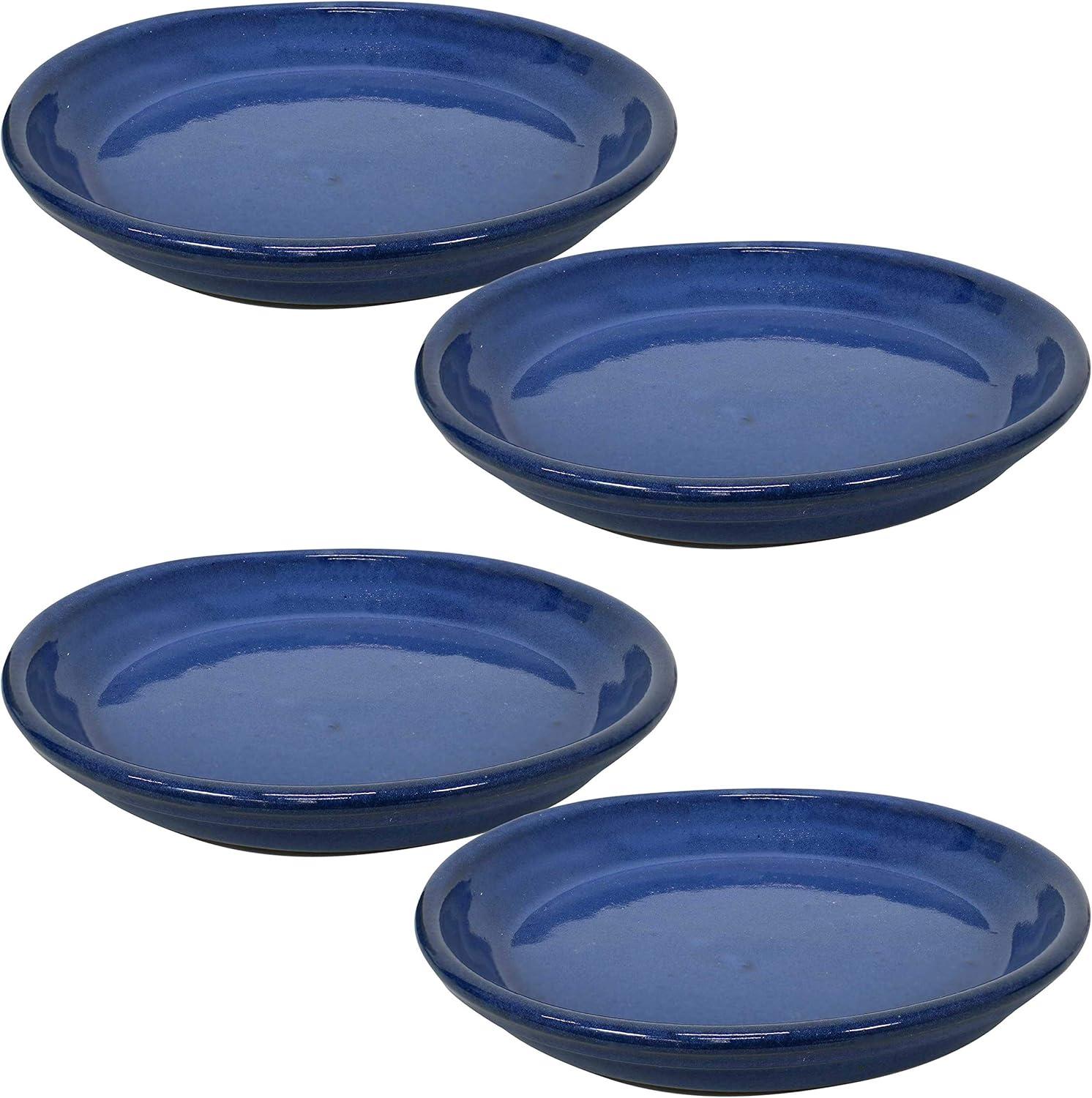 Sunnydaze Outdoor/Indoor High-Fired Glazed UV- and Frost-Resistant Ceramic Flower Pot Planter Saucers - Imperial Blue