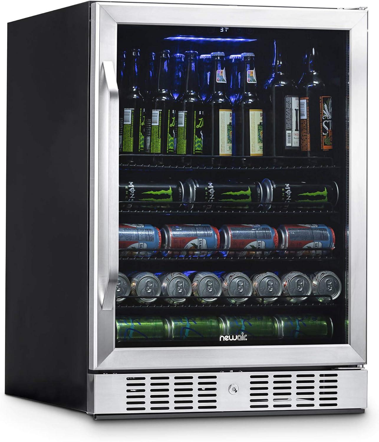 Newair 24" Built-in 177 Can Beverage Fridge in Stainless Steel with Precision Temperature Controls, Compact Drinks Cooler, Bar Refrigerator