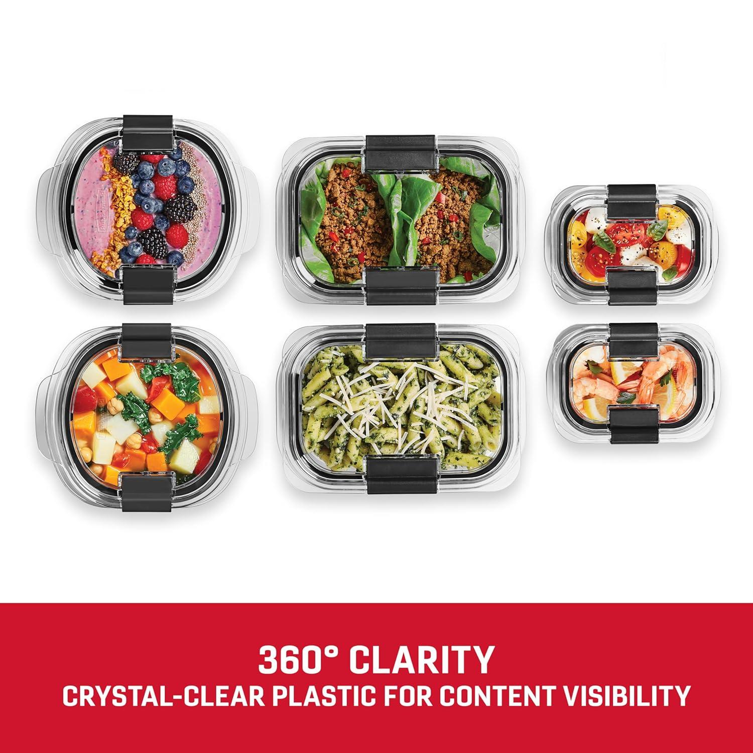 Rubbermaid 6pc Brilliance Round Food Storage Container Set: Plastic Containers with Lids, Dishwasher-Safe, Clear