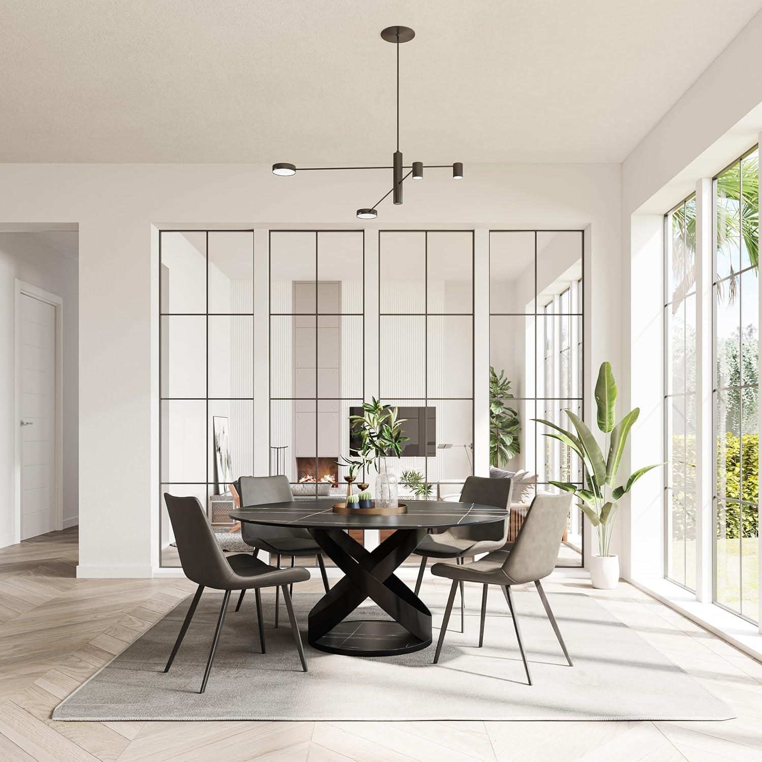 Black Round Sintered Stone Dining Table with Carbon Steel Base