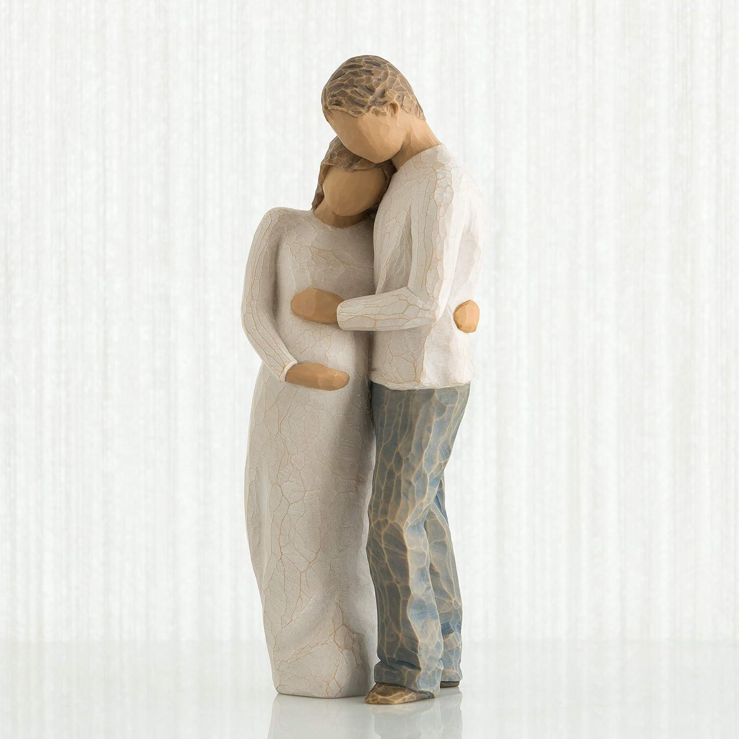 Hand-Painted Resin Family Embrace Sculpture, 8.5" Cream and Blue