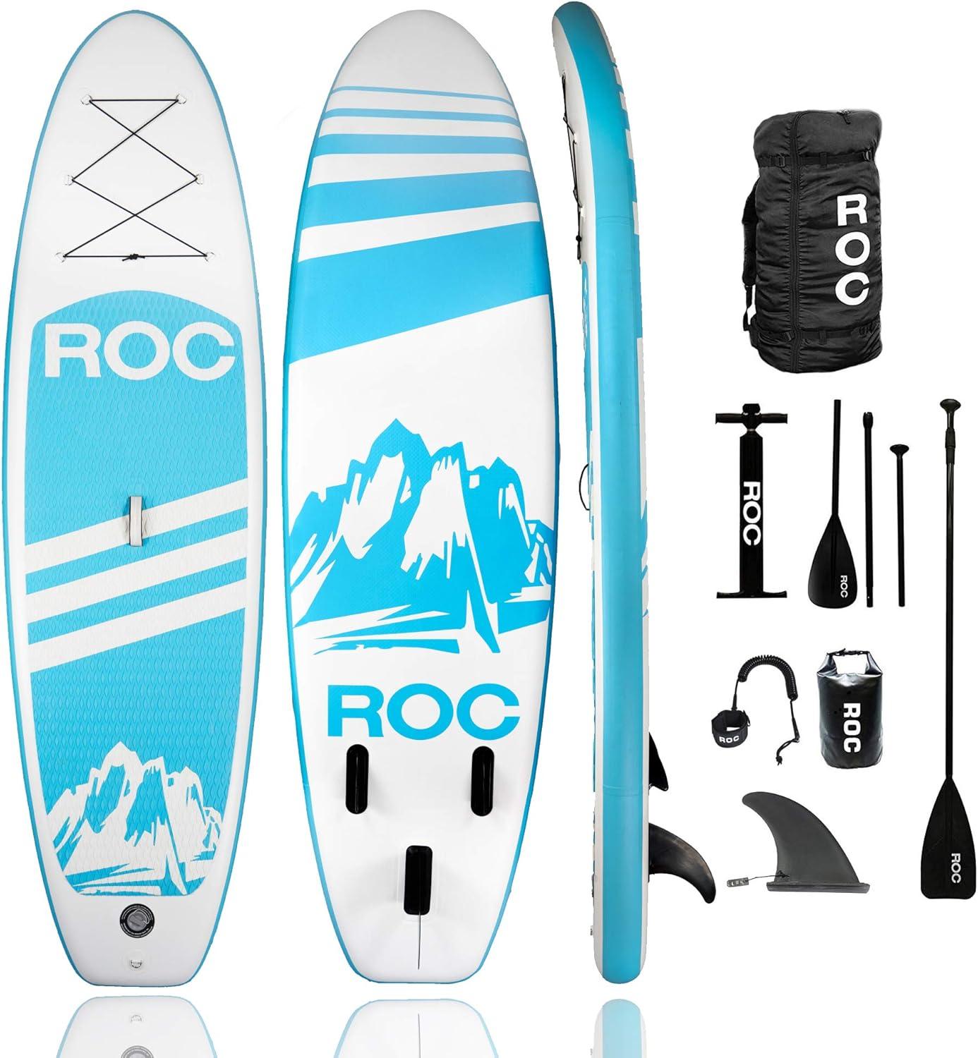 Roc Inflatable Stand Up Paddle Board with Premium sup Accessories & Backpack, Non-Slip Deck, Waterproof Bag, Leash, Paddle and Hand Pump. (Aqua)