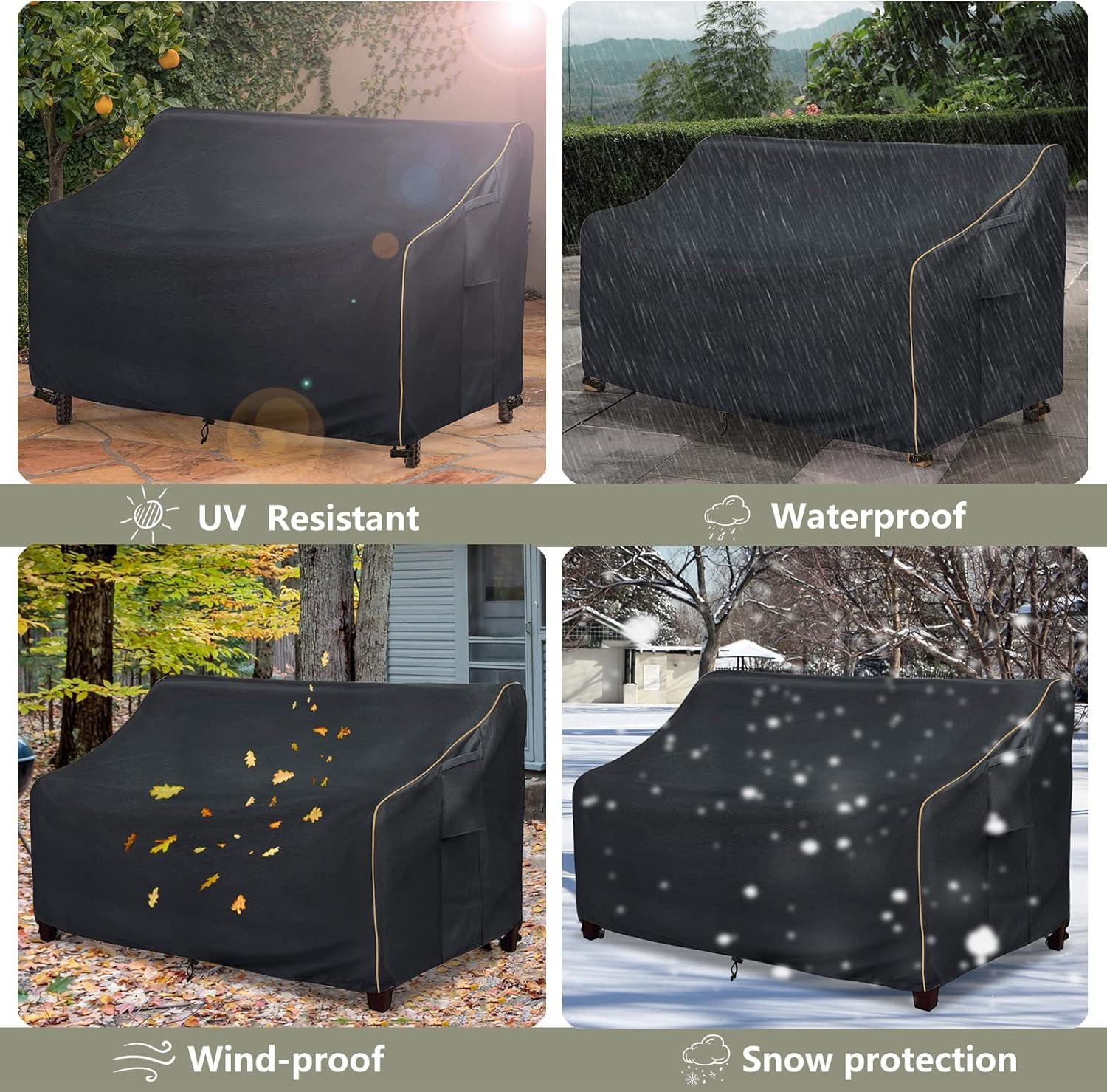 BINO Patio 3-Seater Sofa Cover,Outdoor Couch Cover Fits Up To 76W X 32.5D X 33H Inches,100% Waterproof Heavy Duty Patio Furniture Covers,Beige & Gray-Green