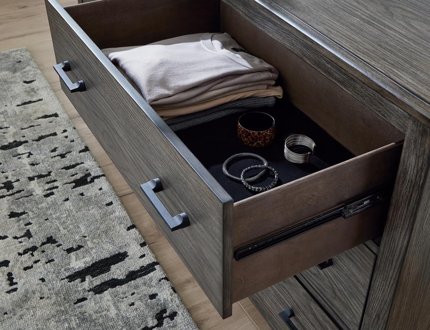 Gray Transitional Dresser with Felt Lined Drawers and Ball Bearing Slides