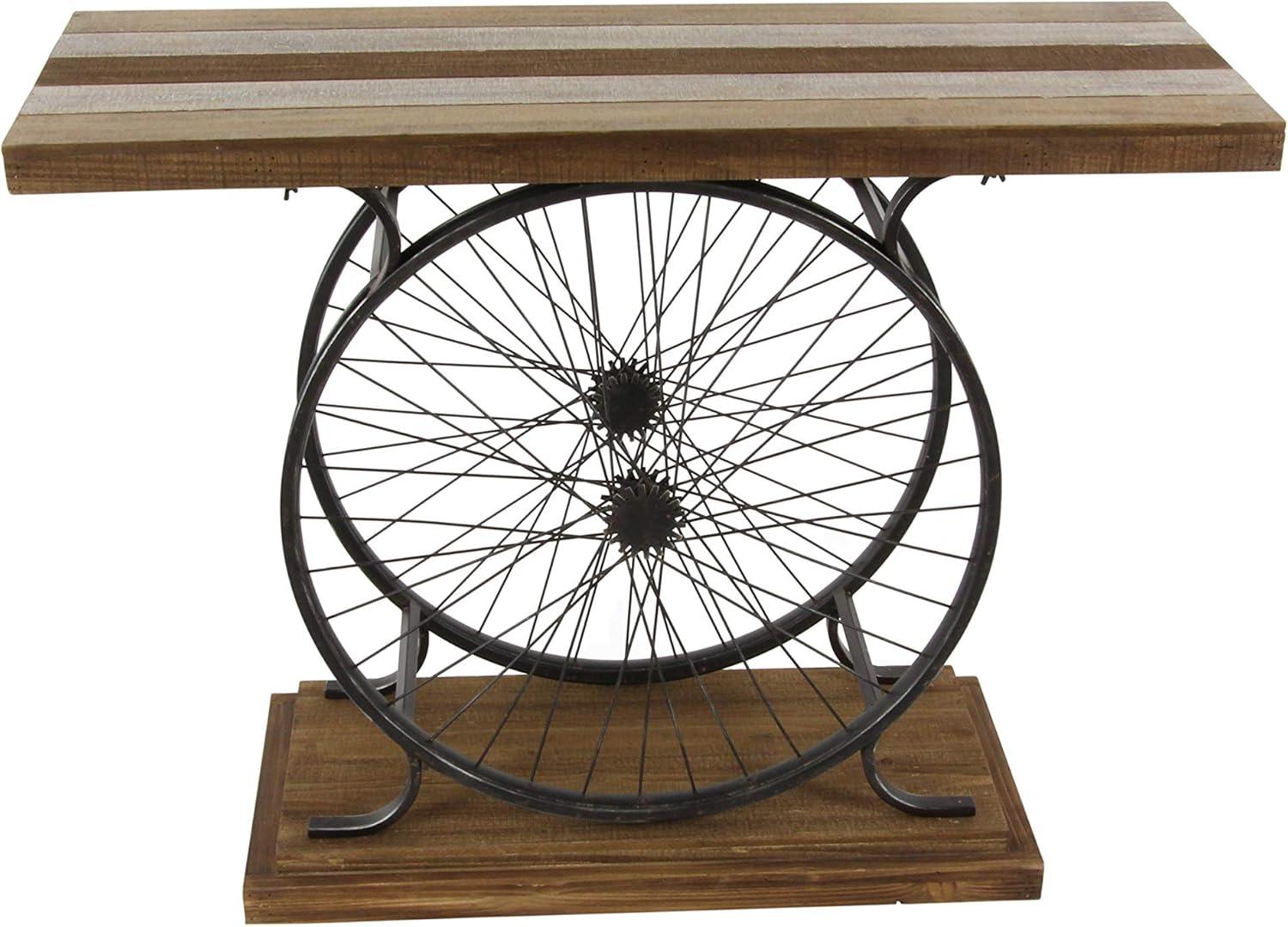 Industrial Brown Wood and Metal Wheel Console Table with Storage