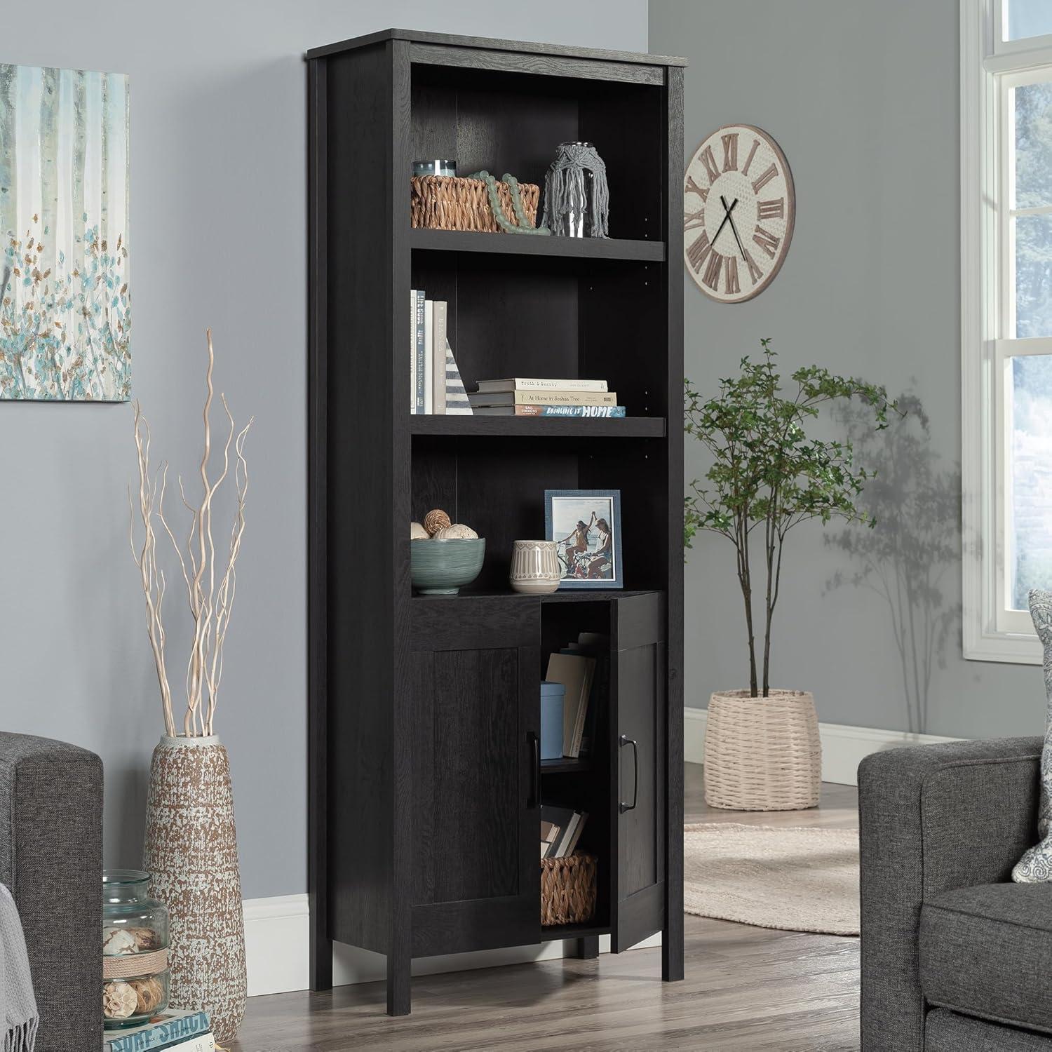 Raven Oak Black 72" Adjustable Wood Bookcase with Doors