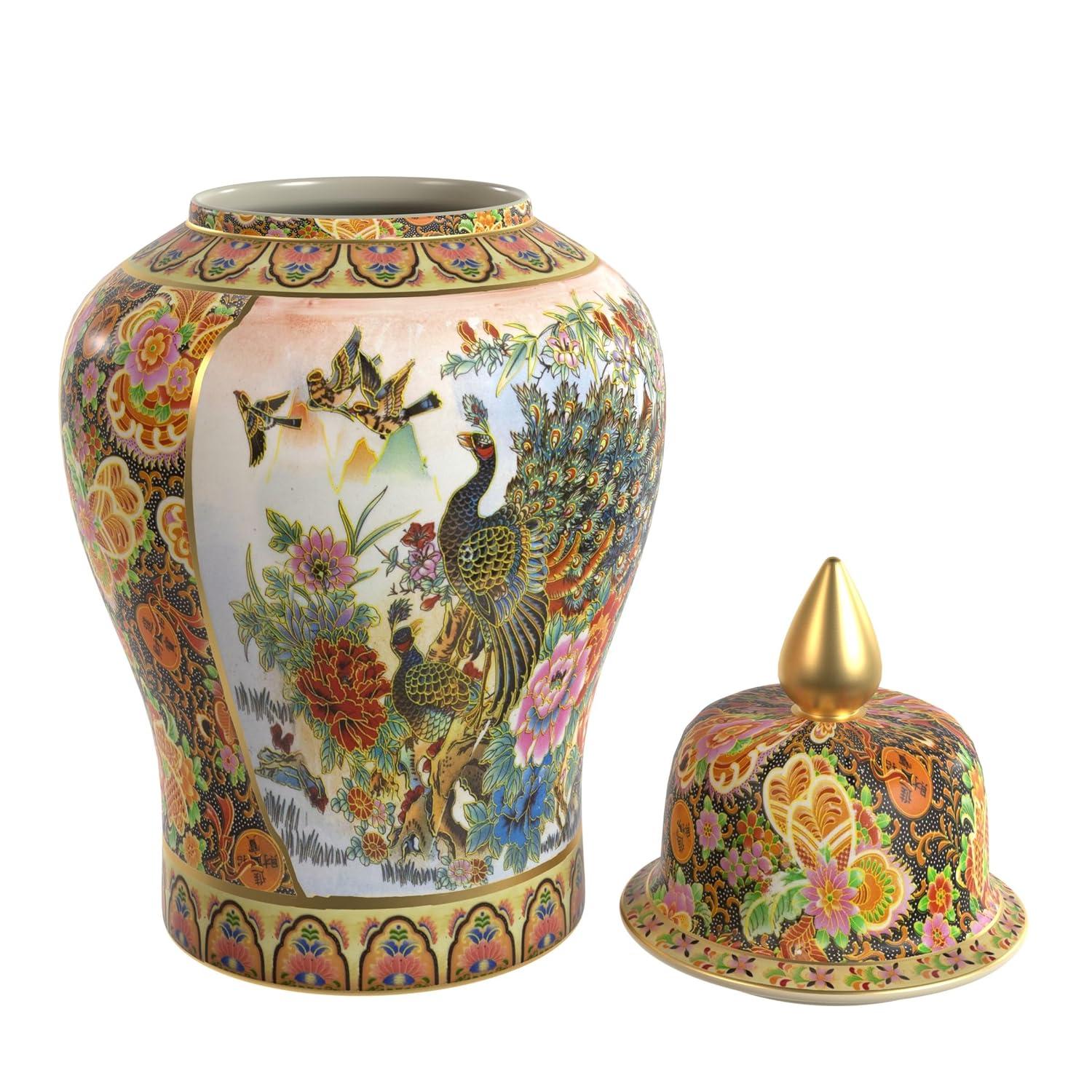 24" Blue and White Porcelain Temple Jar with Lid