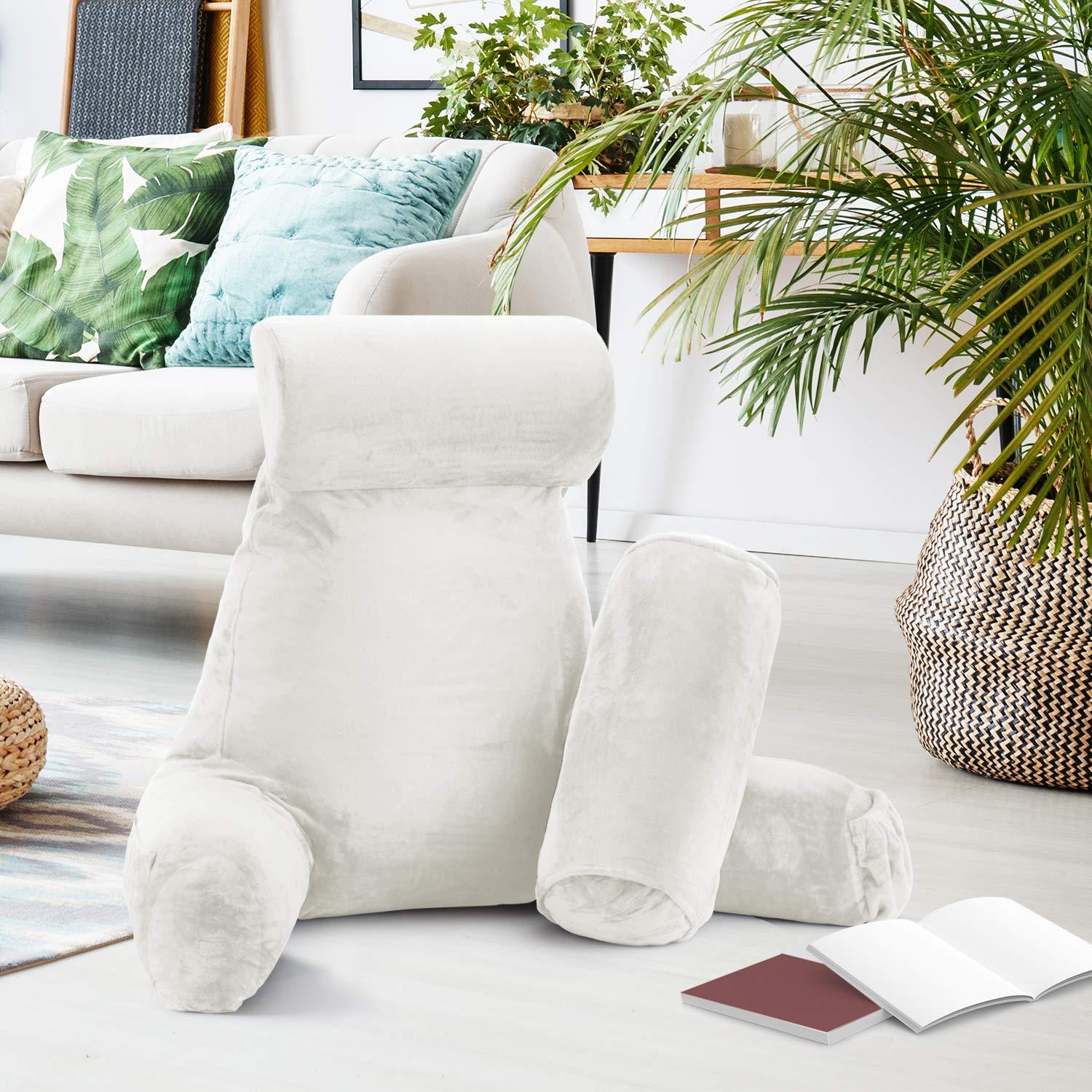 Nestl Reading Pillow with Shredded Memory Foam Includes 2 Neck and Lumber Support Pillows, Designed for Sitting Up in Bed and Couch, Back and Arms Adjustable Support for Adult & Teens, Red