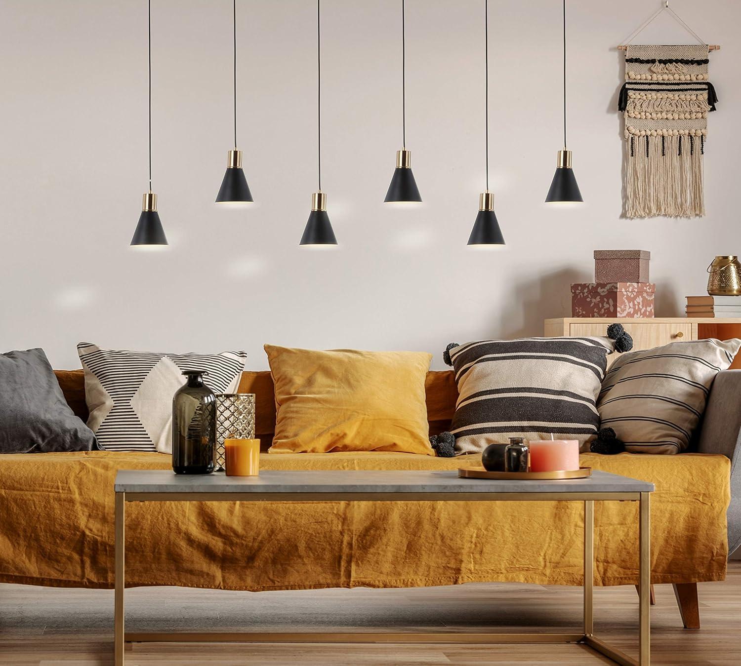 Apollo 33.5" 3-Light Mid-Century Modern Iron Adjustable Linear LED Pendant, Black/Brass Gold
