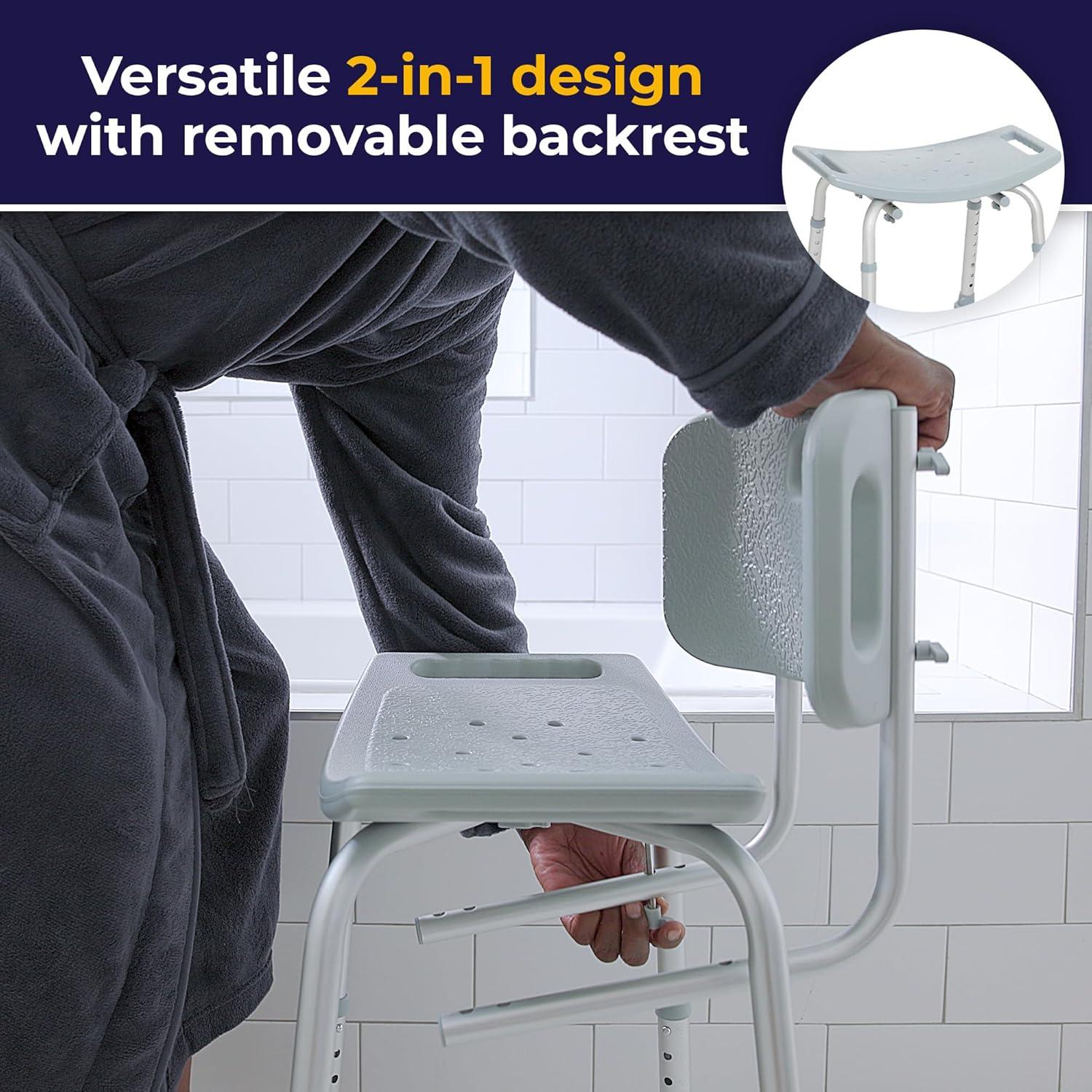Drive Medical Bathroom Safety Shower Tub Bench Chair with Back, Gray