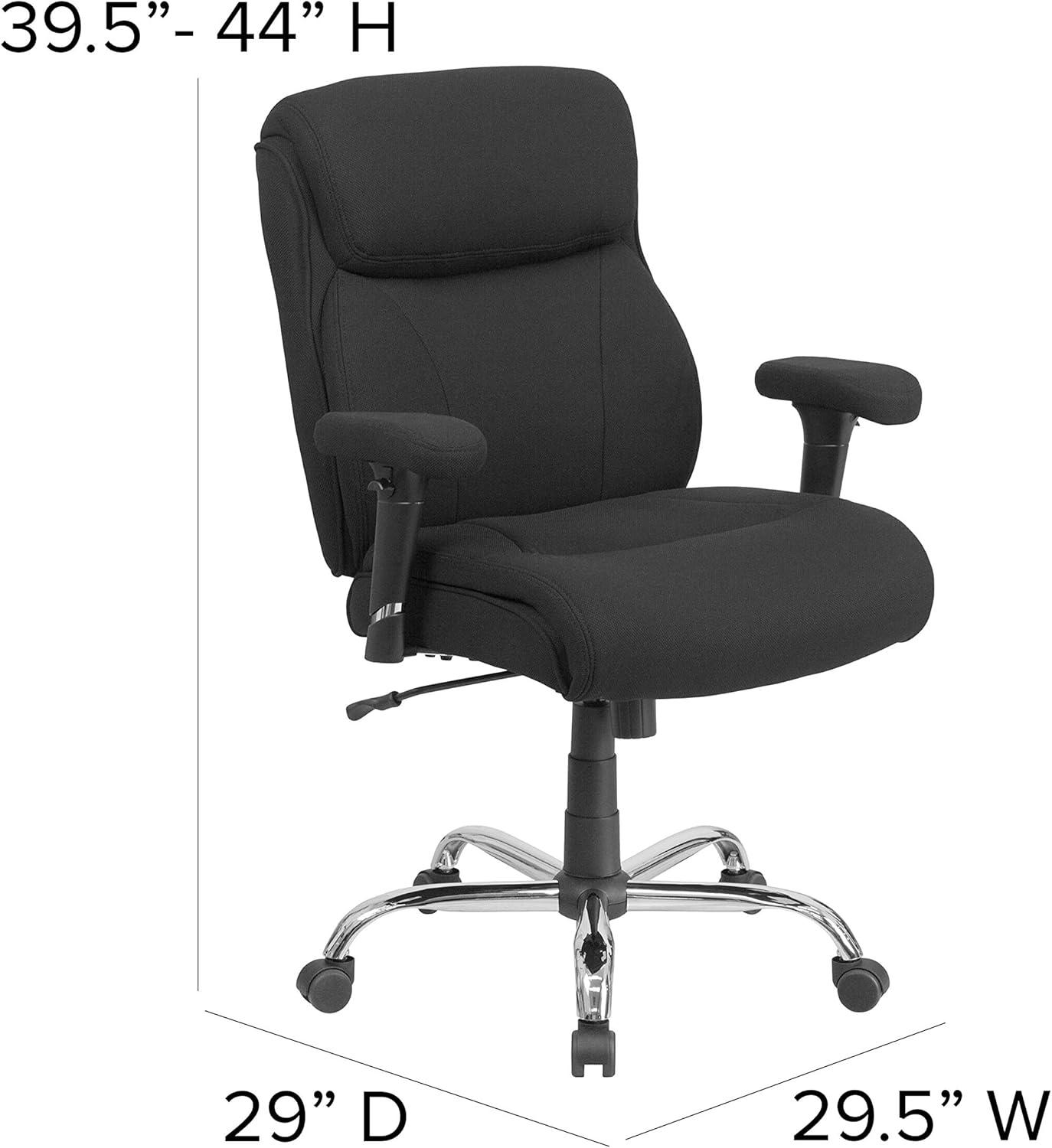 Flash Furniture HERCULES Series Big & Tall 400 lb. Rated Black Fabric Ergonomic Task Office Chair with Line Stitching and Adjustable Arms