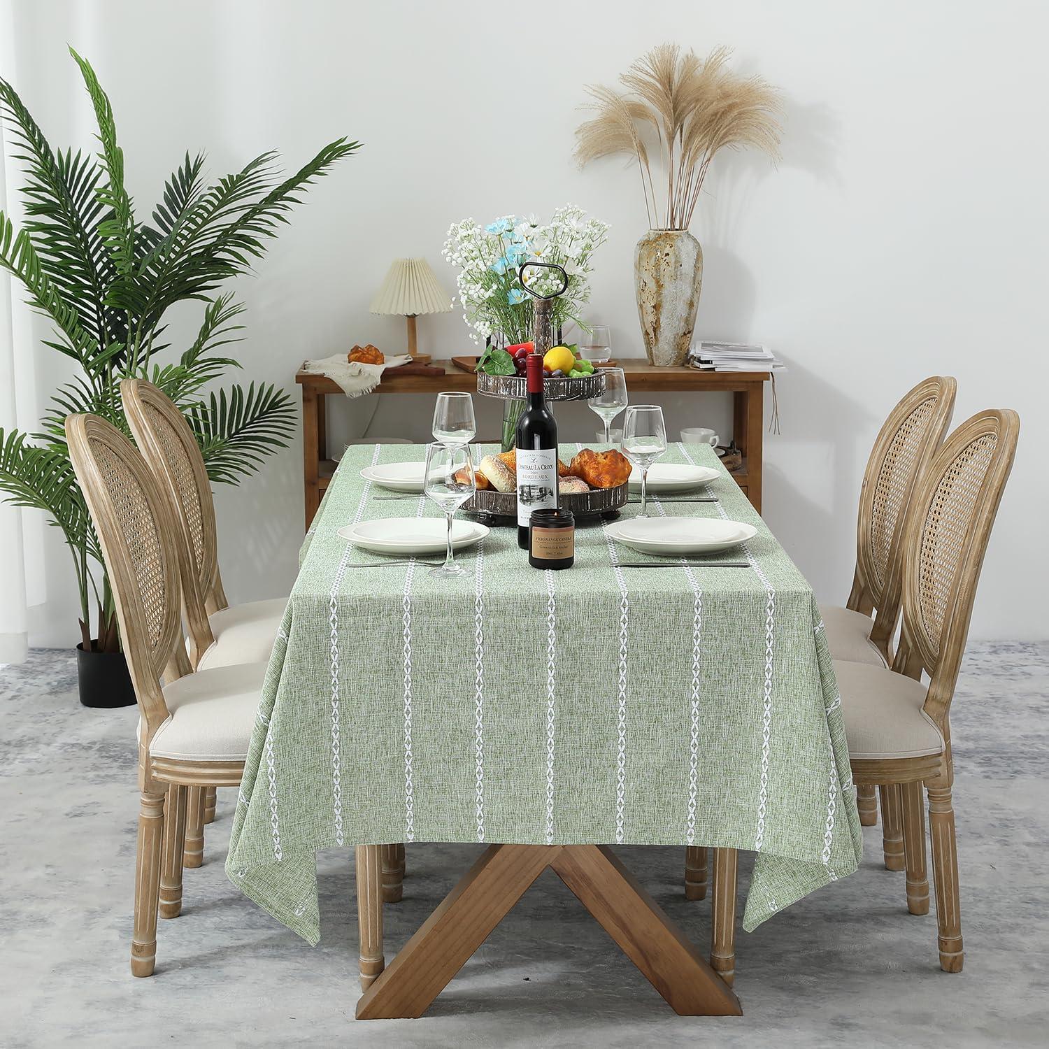 Chassic 60 x 84 inches Farmhouse Style Linen tablecloths, Wrinkle Resistant Washable Dining Room Table Cloths for Rectangle Tables - Hemstitch Sage Green