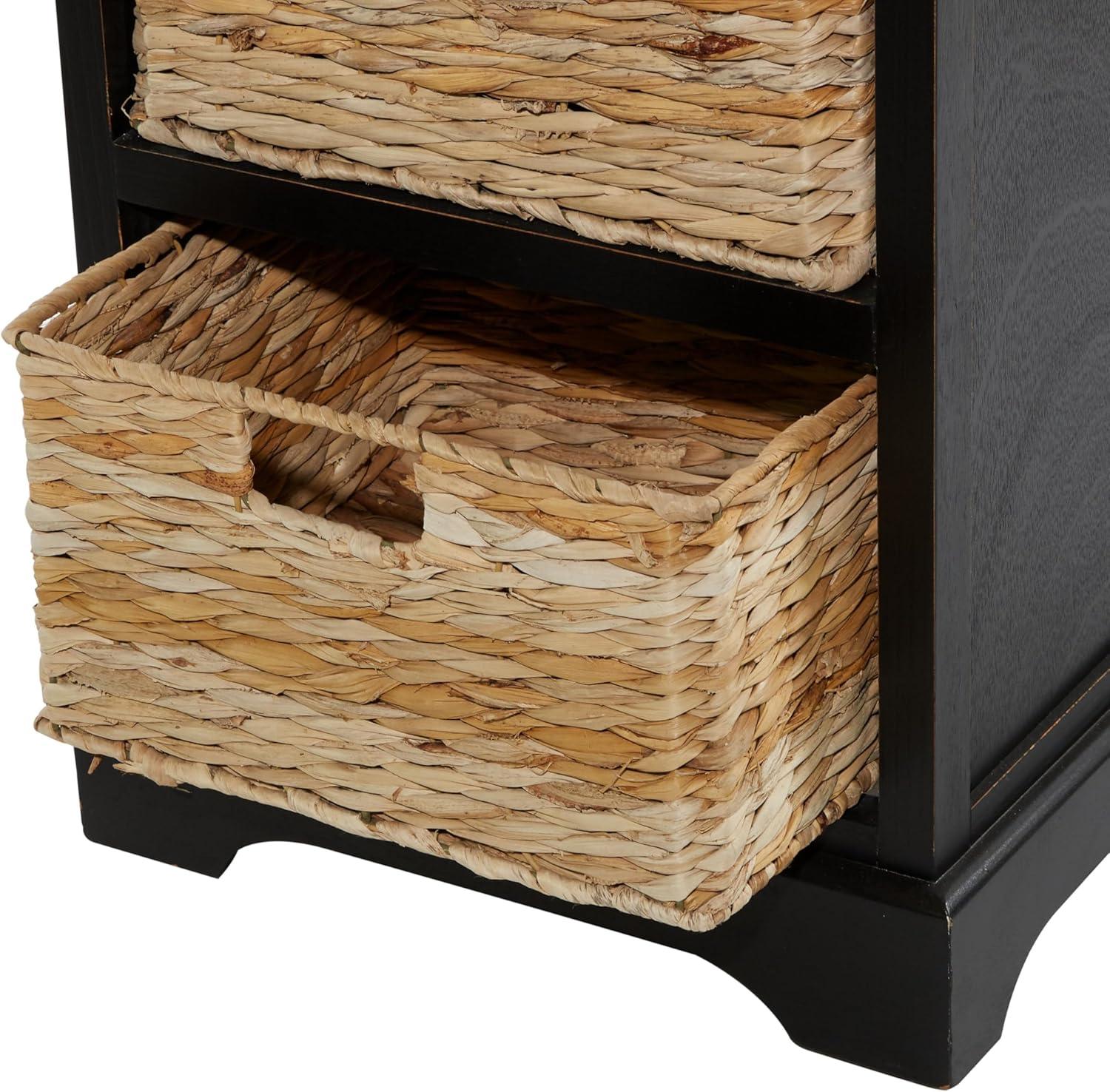 Farmhouse Wooden Chest with Wicker Basket Drawers Black - Olivia & May: No Assembly, Indoor Use, MDF Composite