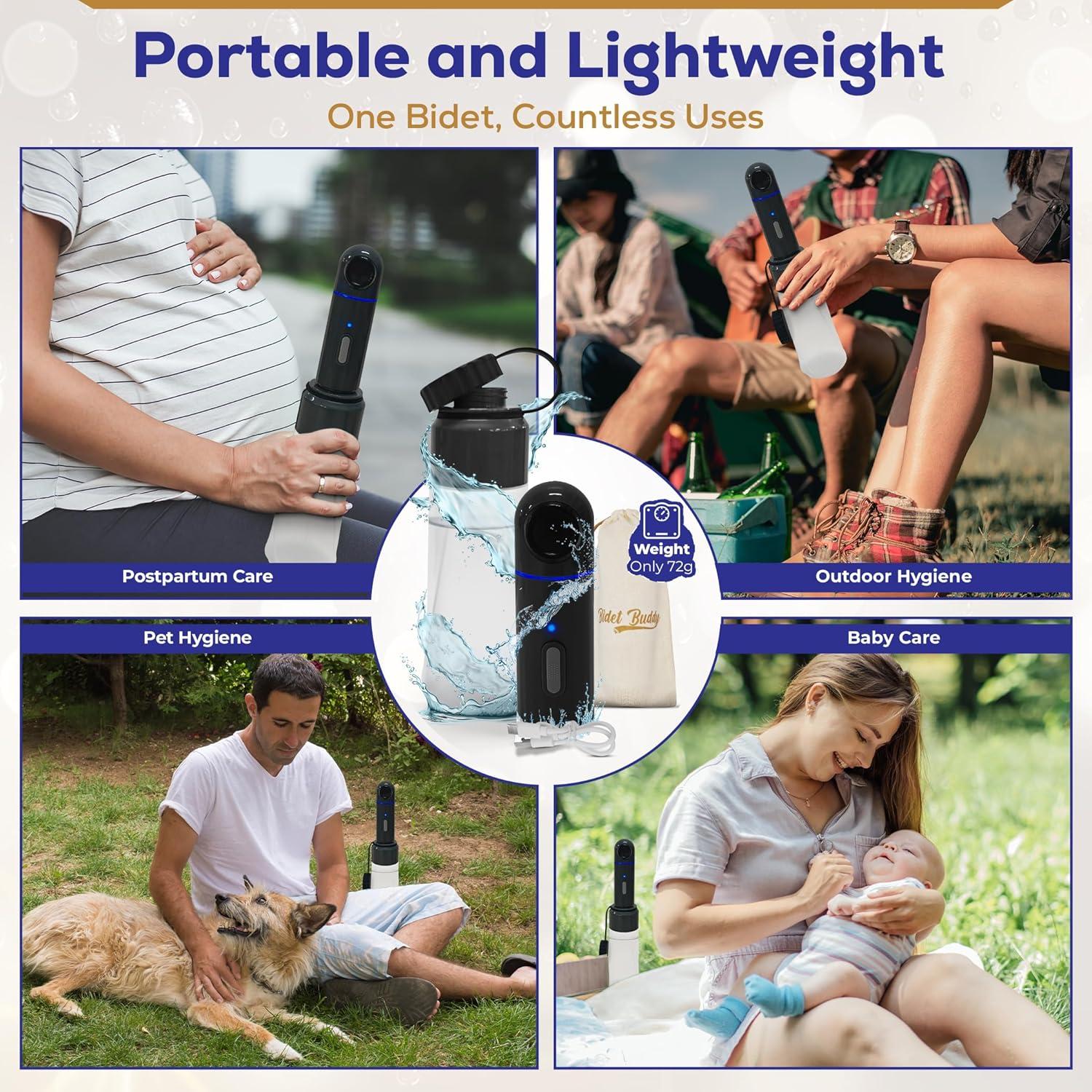 BIDET BUDDY® LuxeJet V2 Portable Bidet for Travel | 300ml/min Flow | 450mAh Battery | 350ML Bottle | IPX7 Waterproof | USB-C Charging | The New & Improved LuxeJet for 2025 with Soft Pressure