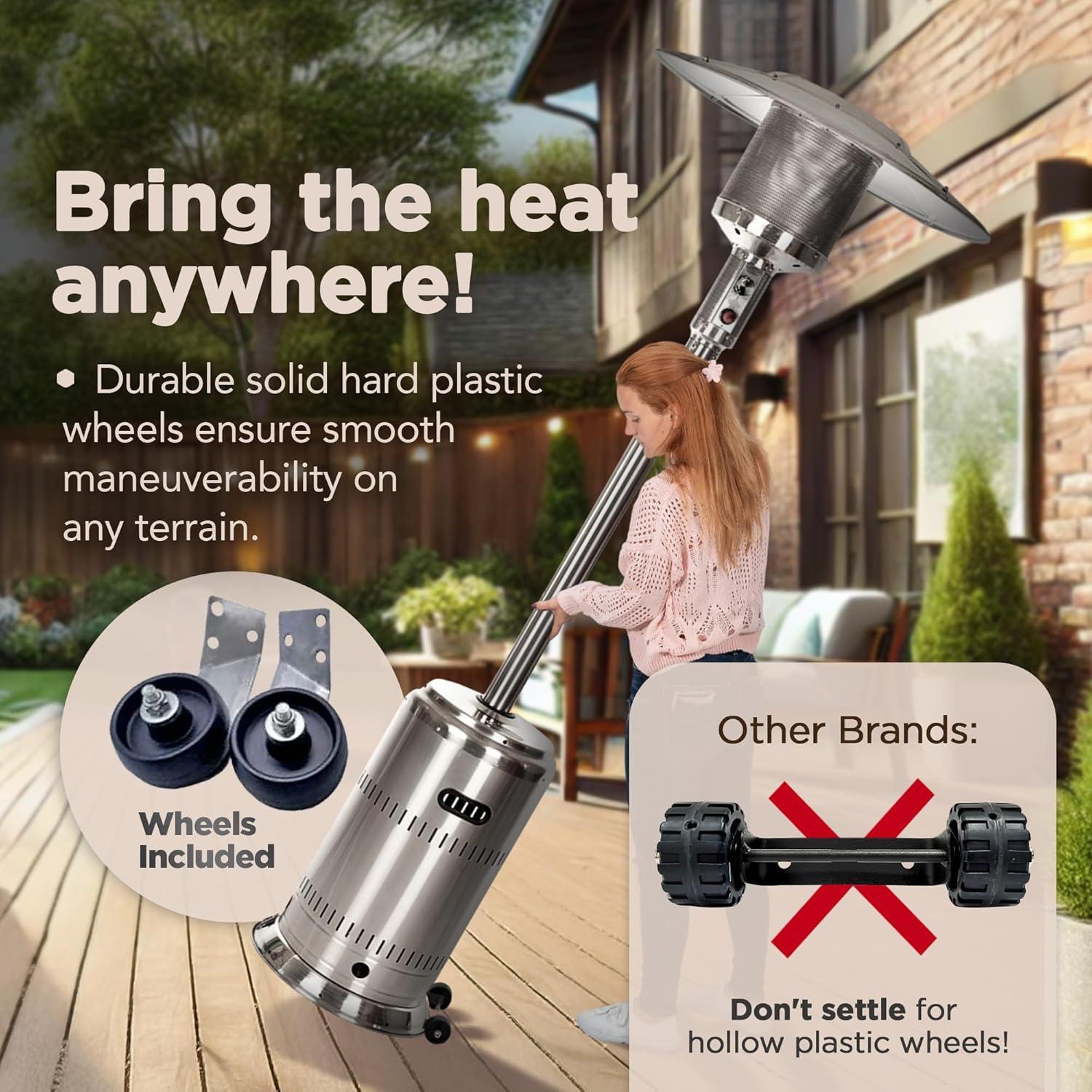 Fire Sense Fire Sense Performance Series Patio Heater with Wheels 50,000 BTU Output-Unpainted Stainless Steel