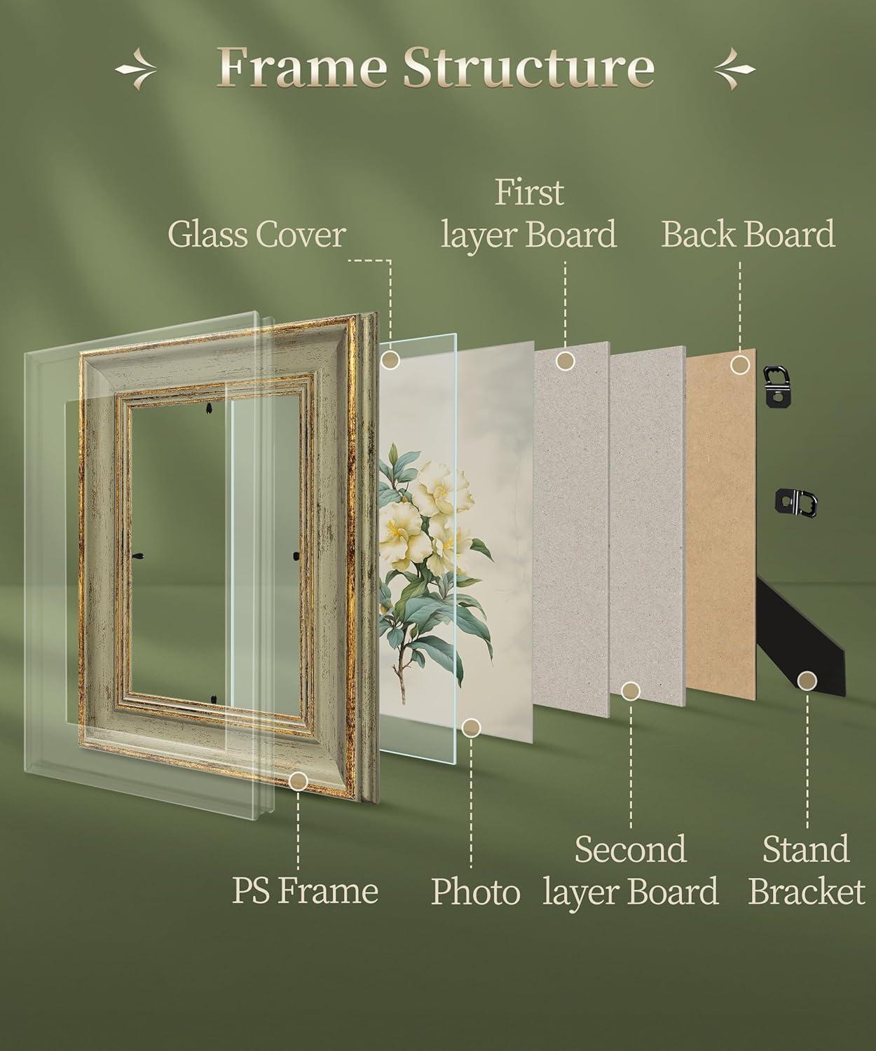 Sage Green Distressed 5x7 Picture Frame with Gold Trim