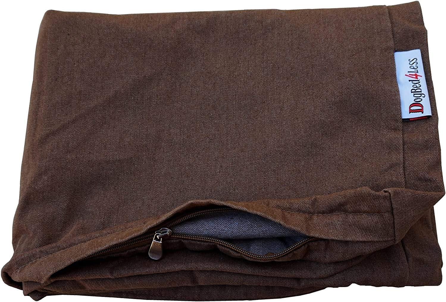 Dogbed4less 35"X20"X4" Size Brown Denim Washable External Replacement Cover Only
