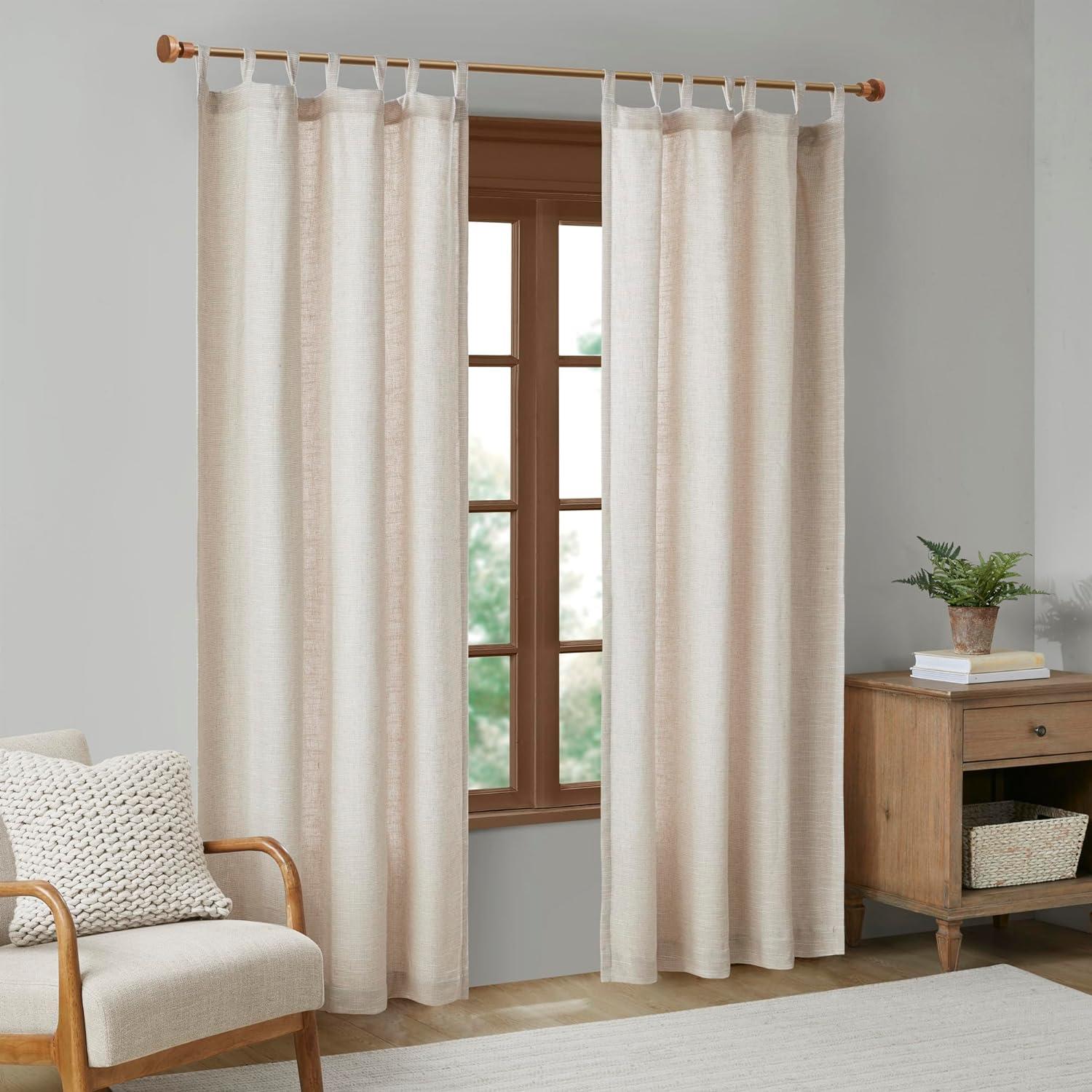 Natural Faux Linen Tab Top Light-Filtering Drapes