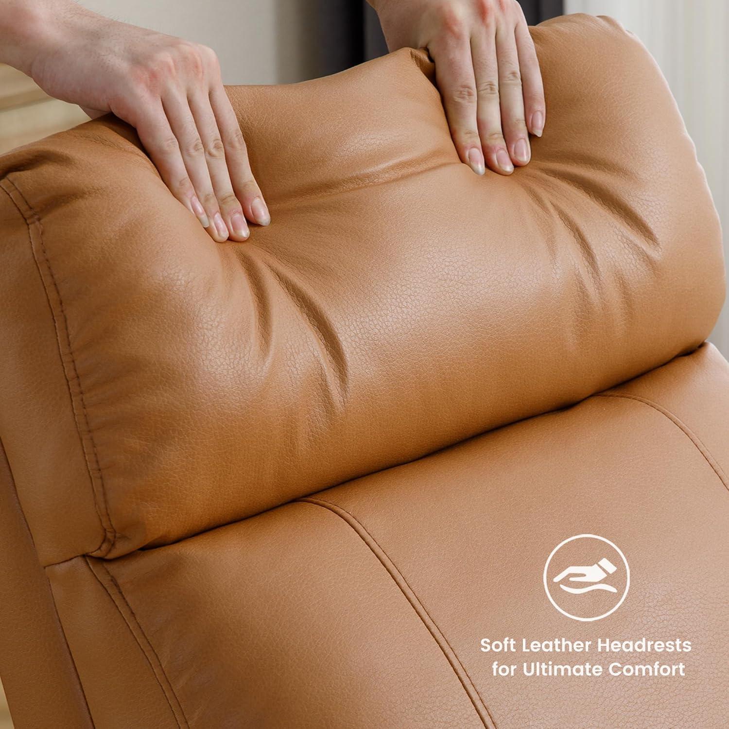 Swivel Rocker Recliner Chair, Manual Leather Recliner, Glider Rocking Recliner Chair 360°Swivel Nursery Reclining Chair with Adjustable Headrest/Highback for Living Room, Brown