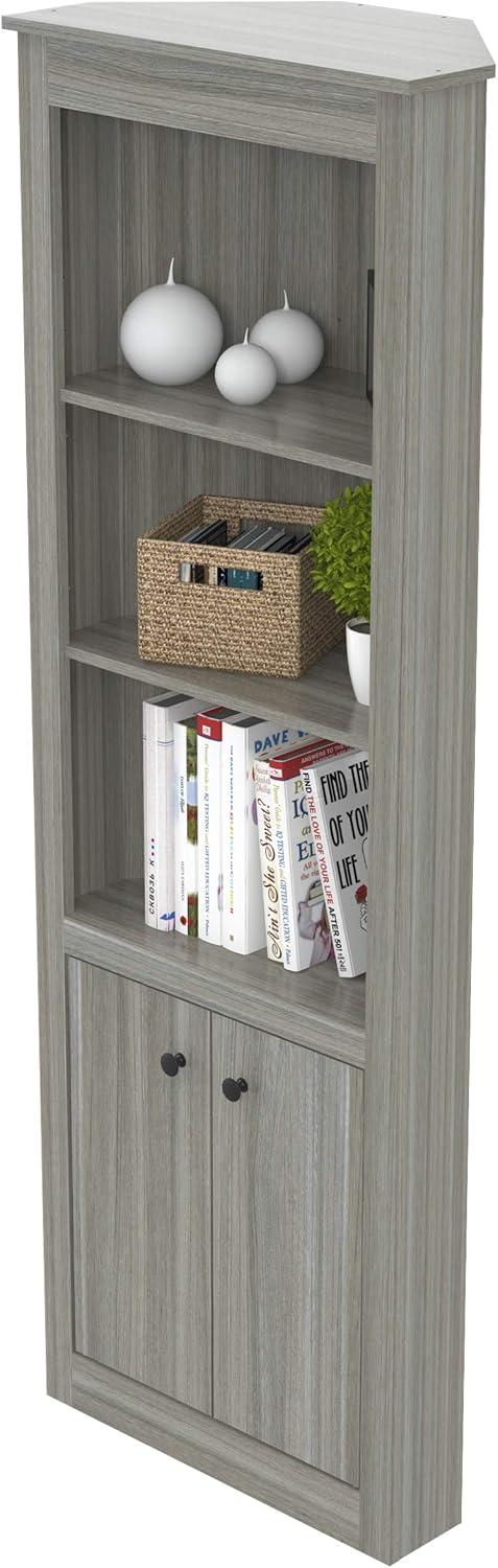 Smoke Oak 76'' Corner Bookshelf with Concealed Storage