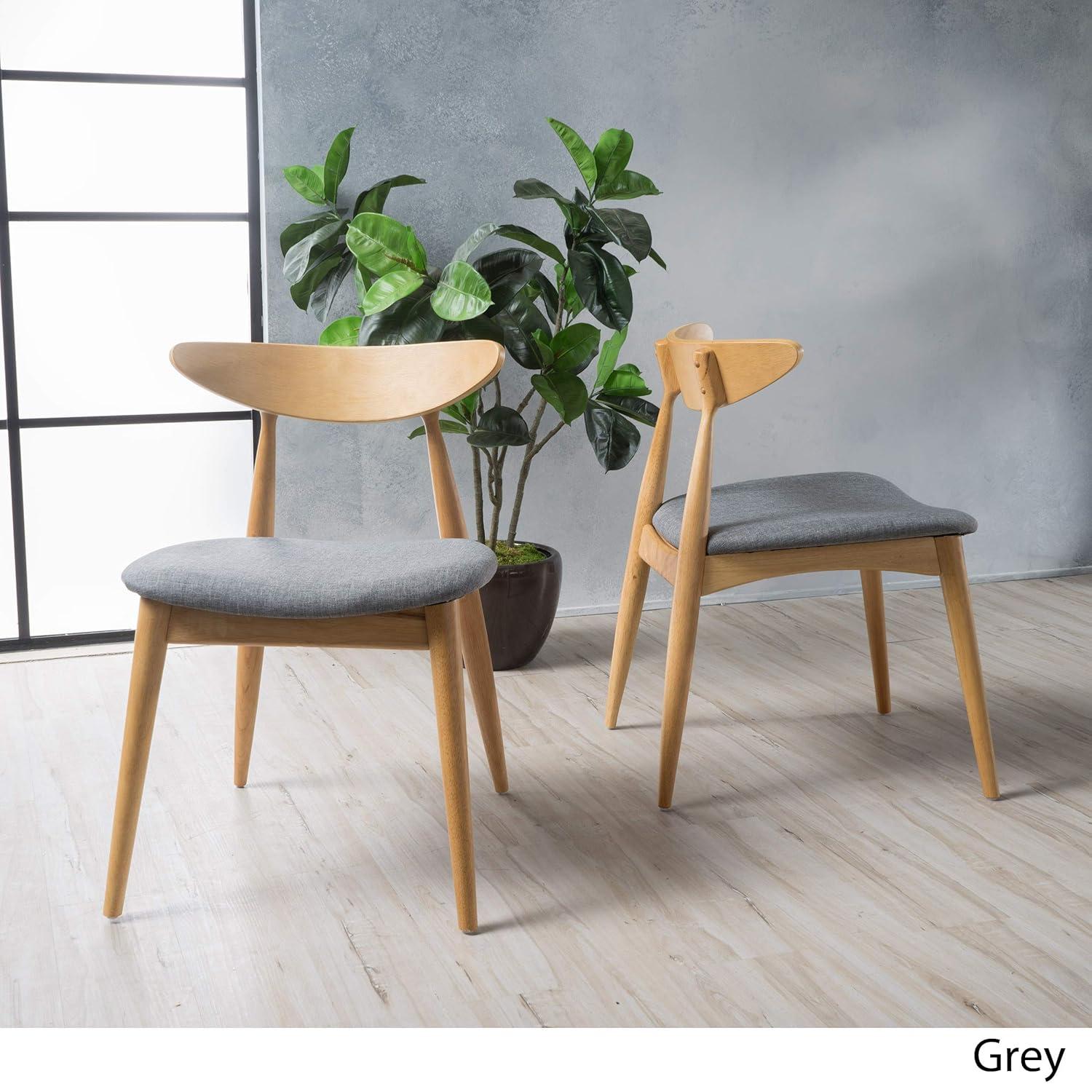 Christopher Knight Home Barron Mid Century Modern Rubberwood Fabric Upholstered Dining Chairs (Set of 2), Gray/Natural Oak