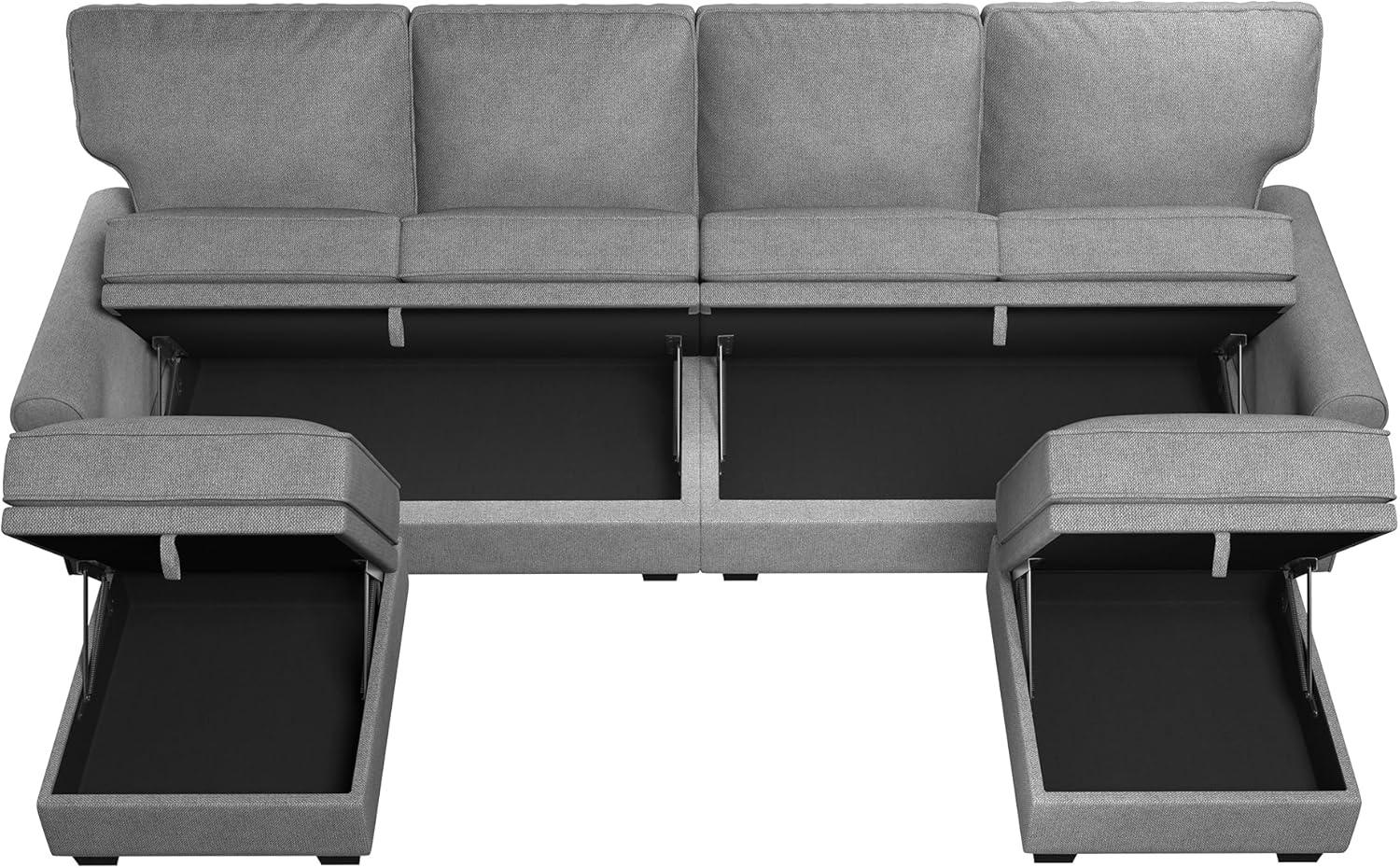 HONBAY Modern U-Shaped Sectional Couch Set with Storage Space and Storage Ottomans for Living Room, Light Grey