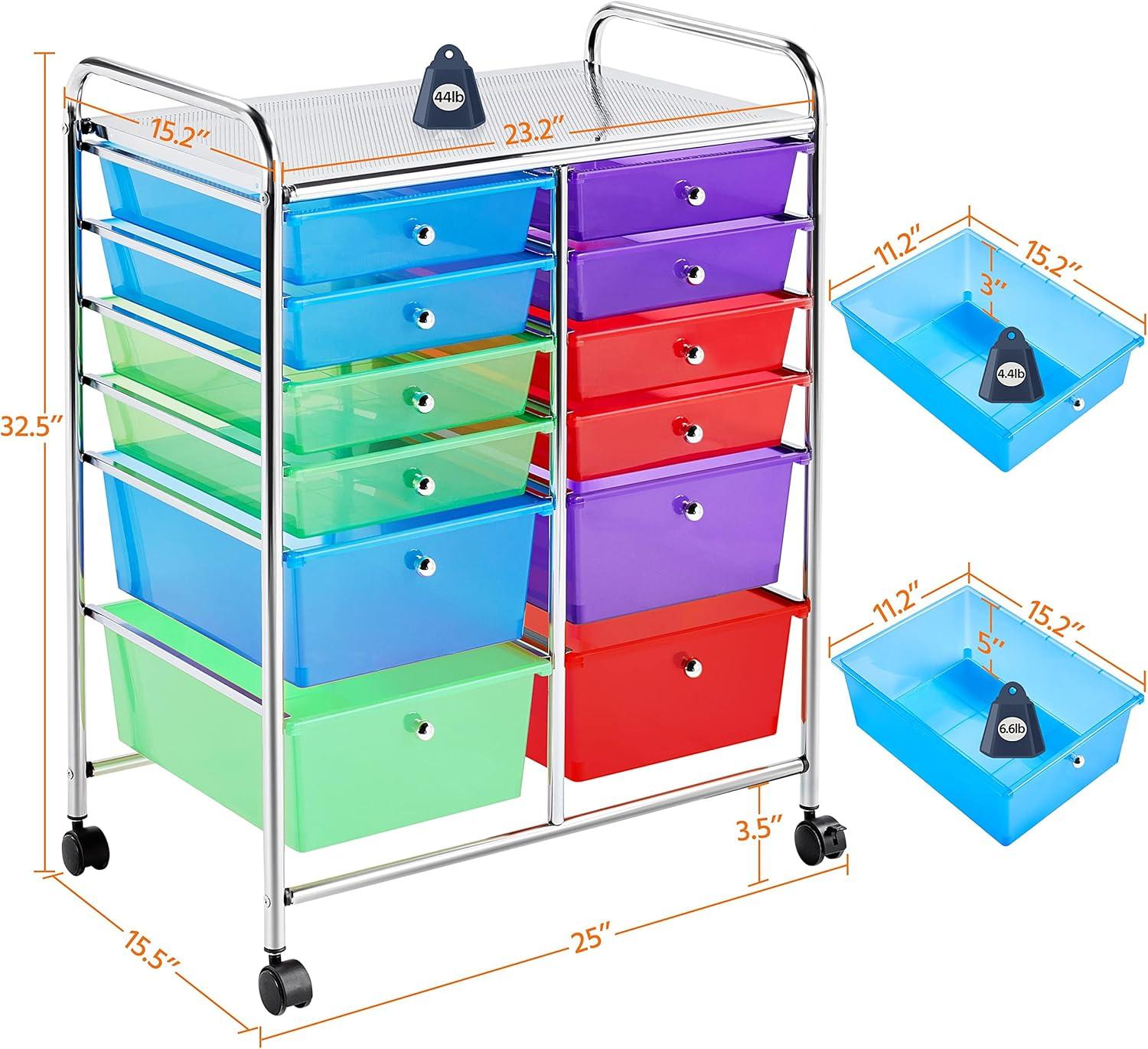 Yaheetech Drawers Rolling Storage Cart Mobile Storage Bin Trolley