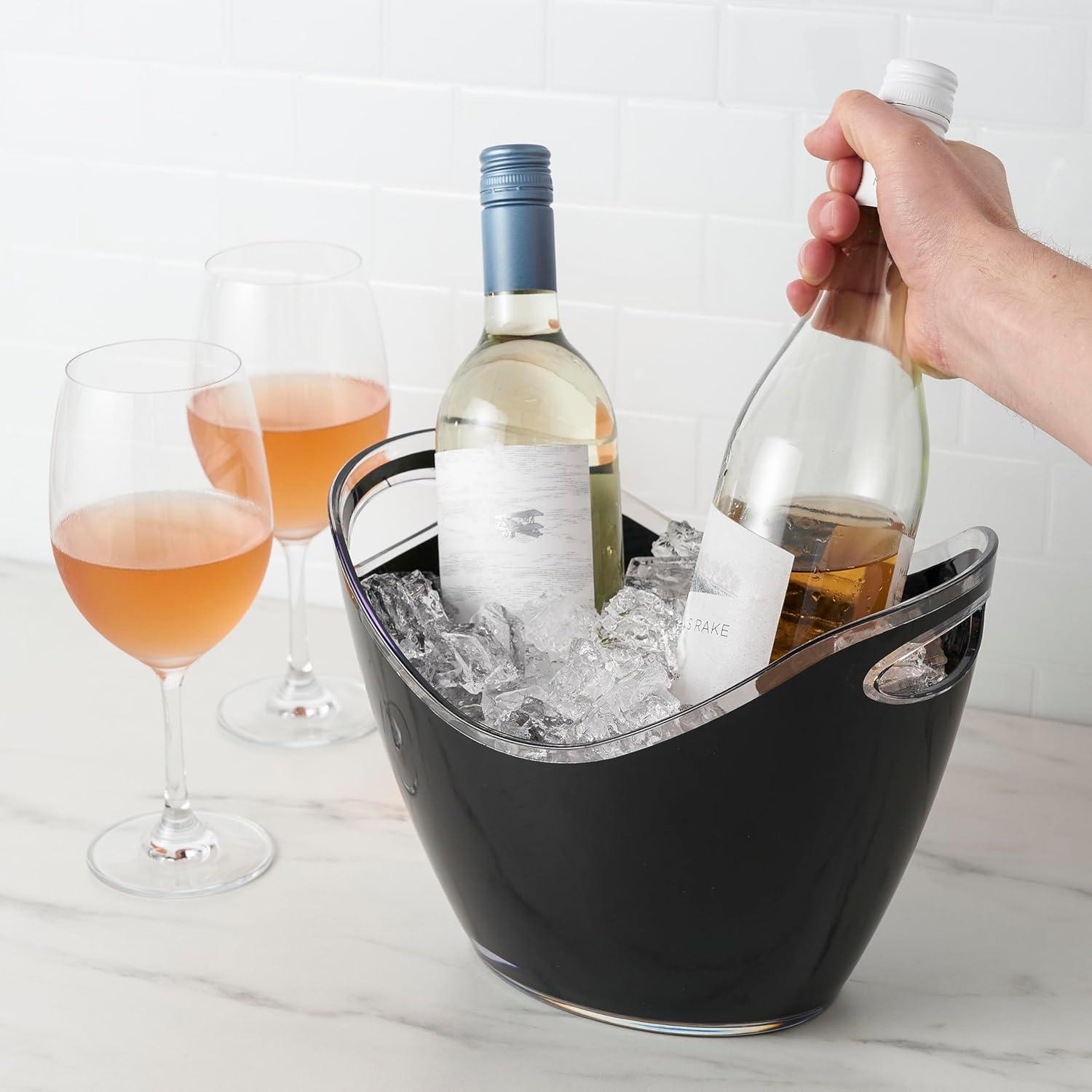 True Modern Wine & Champagne Bucket Black Ice Beverage Tub Indoor & Outdoor Home Kitchen Drink Bucket, Party Tubs for Drinks, 2 Bottles Capacity, Champagne & Wine Chiller Bucket