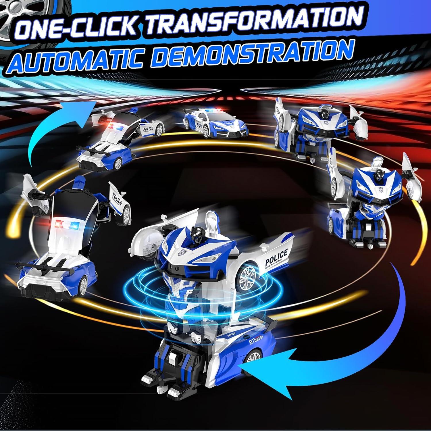 Remote Control Car for Kids , One Button Transformation to Robot with Flashing Light 2.4 Ghz Transforming Robot Car 1:18 Scale Transform RC Cars Toy Boys Girls Birthday Gift with 360 Degree Rotation