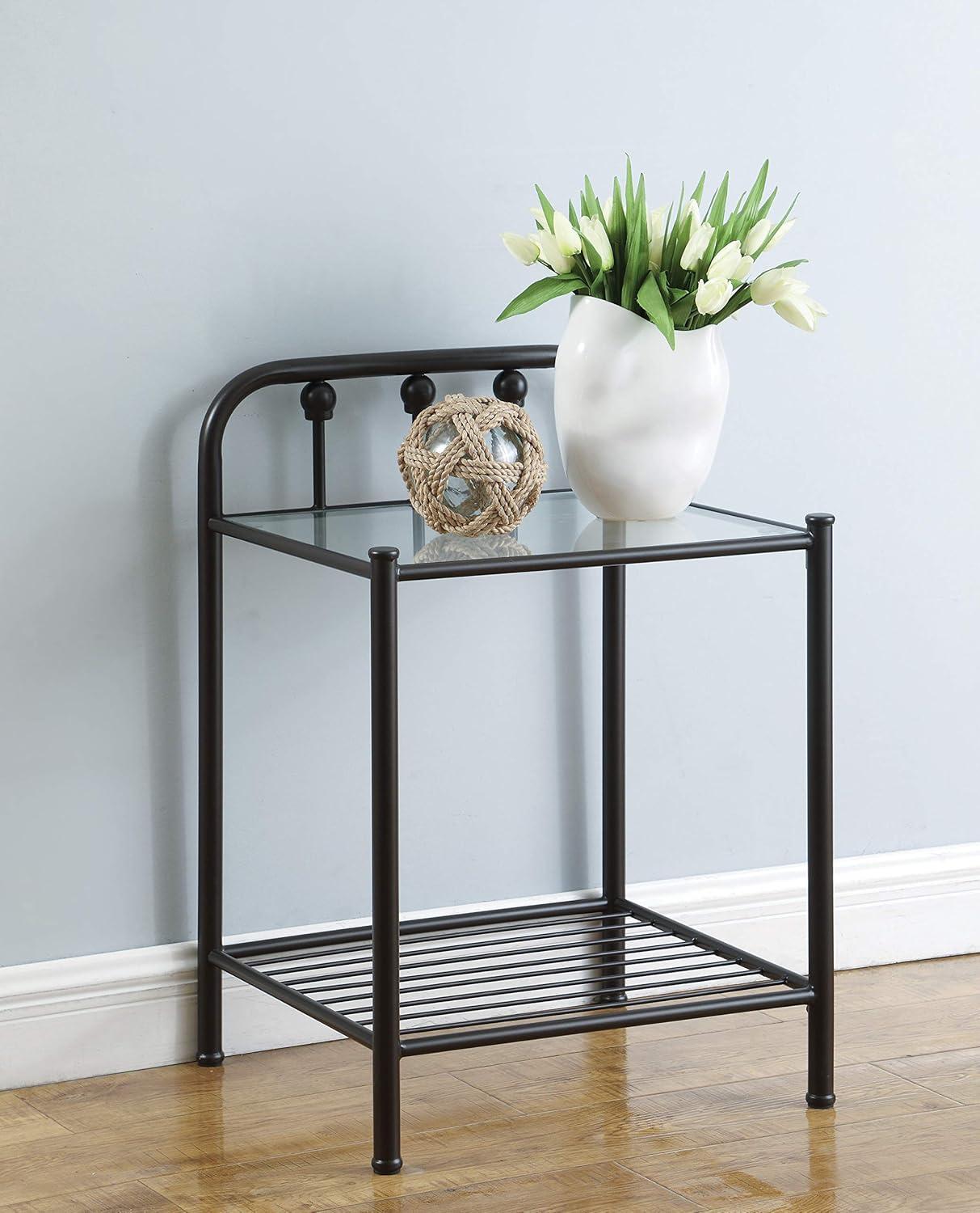 Livingston Dark Bronze 19.75" Glass-Top Nightstand with Linear Motifs