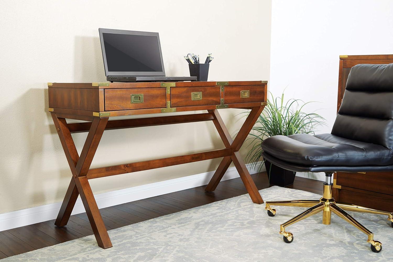 Wellington Toasted Wheat Wood Writing Desk with USB Port and Storage Drawers